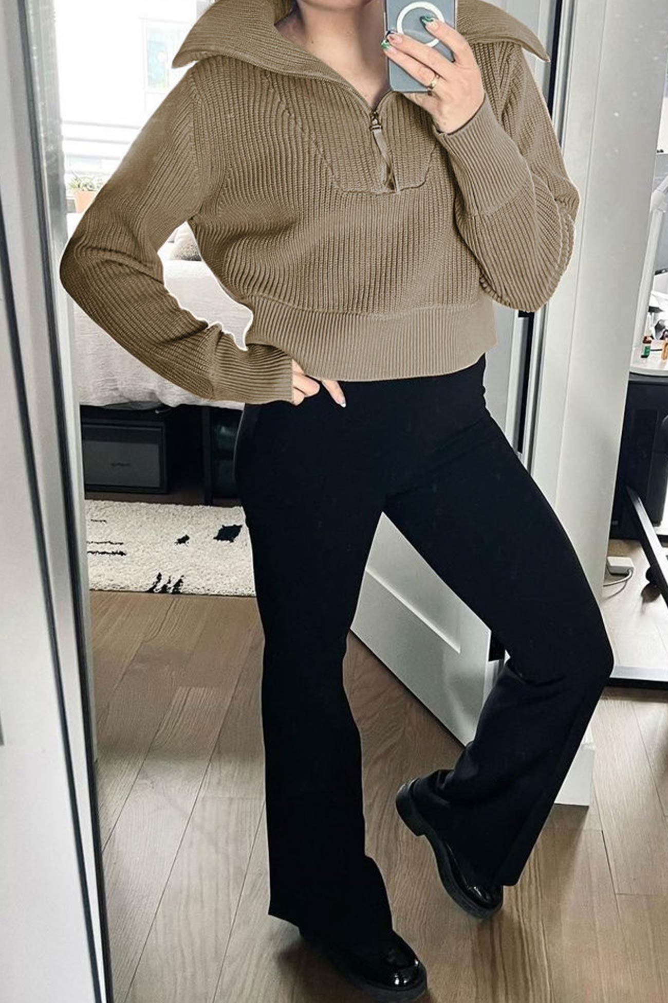 Marina | Solid lapel zip sweater