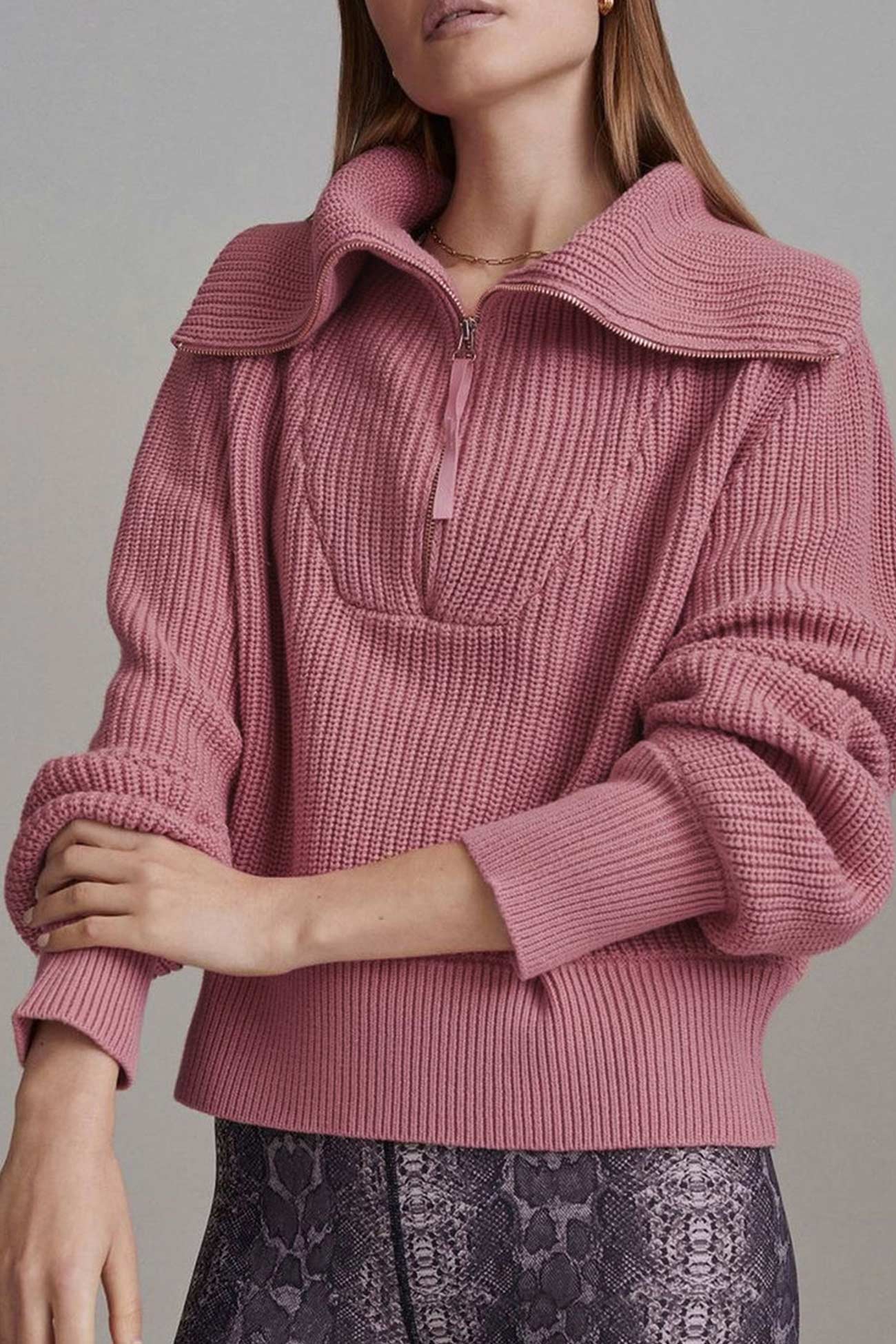 Marina | Solid lapel zip sweater