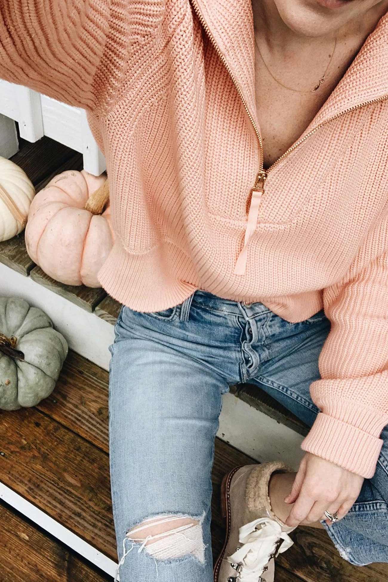 Marina | Solid lapel zip sweater