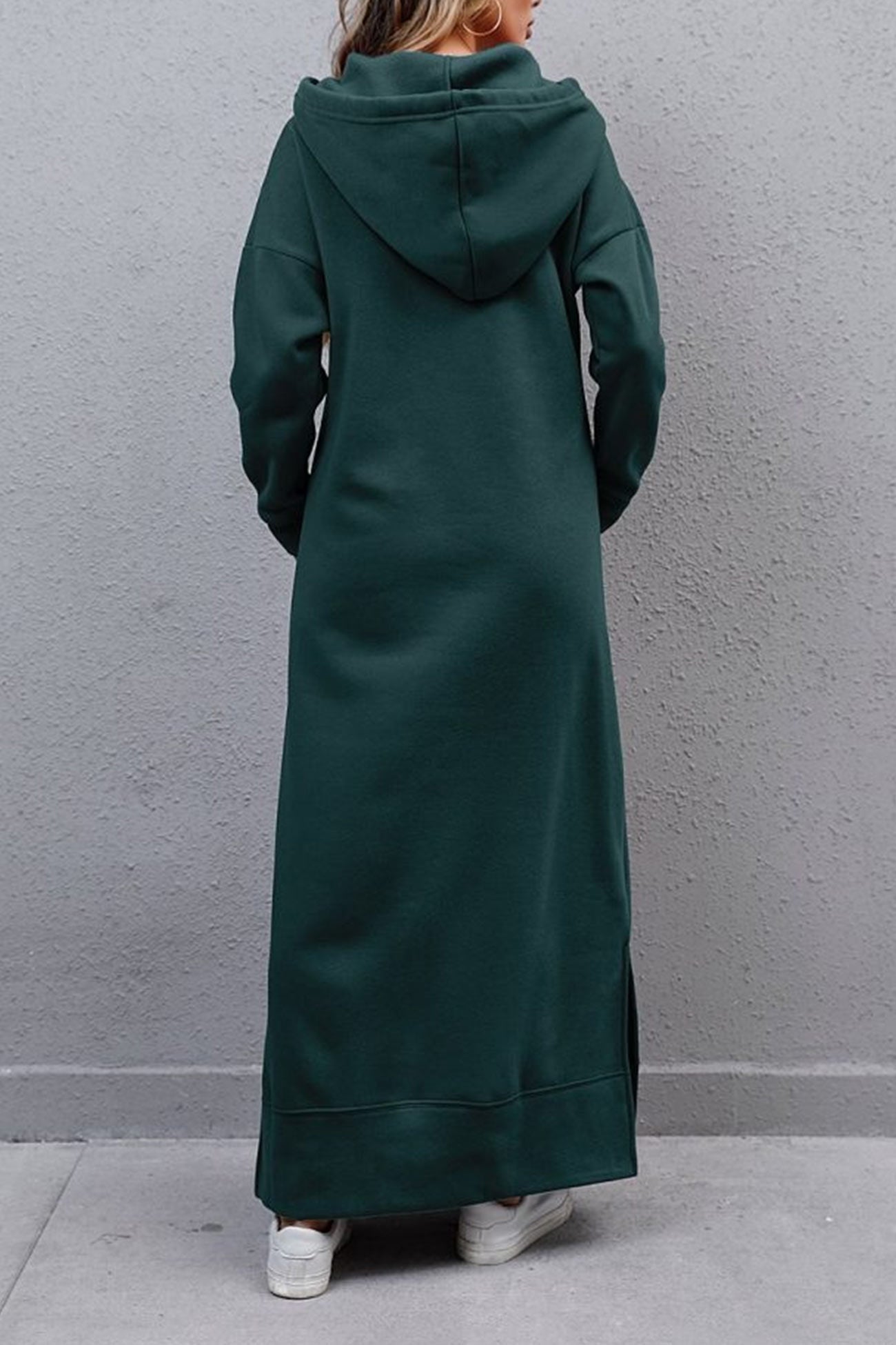 Nadia | Solid hooded dress with pockets and a slit at the hem