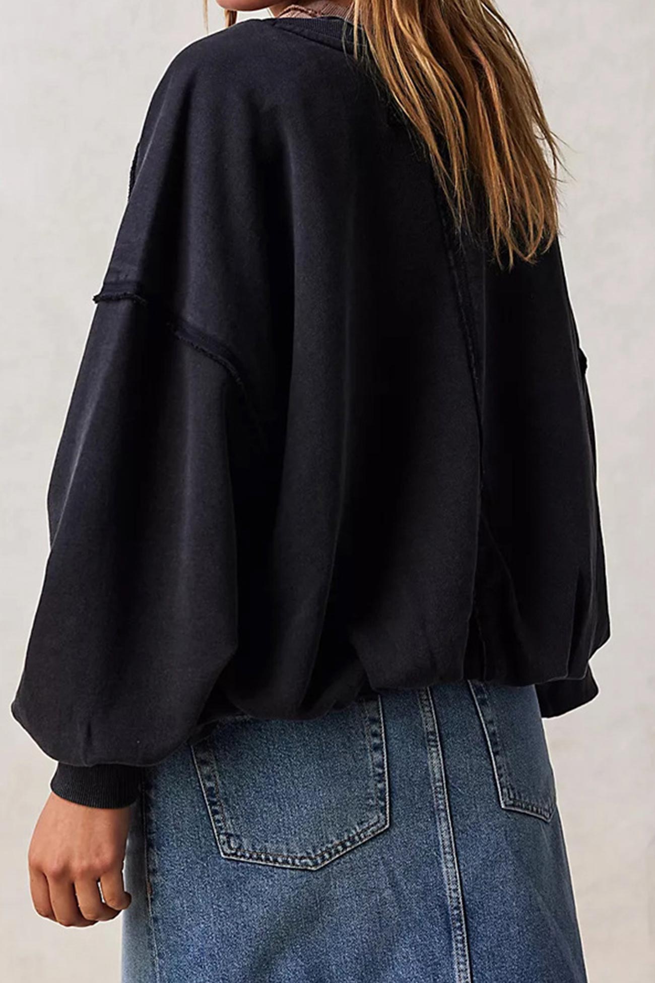 Magda | Solid raw edge crew neck sweatshirt