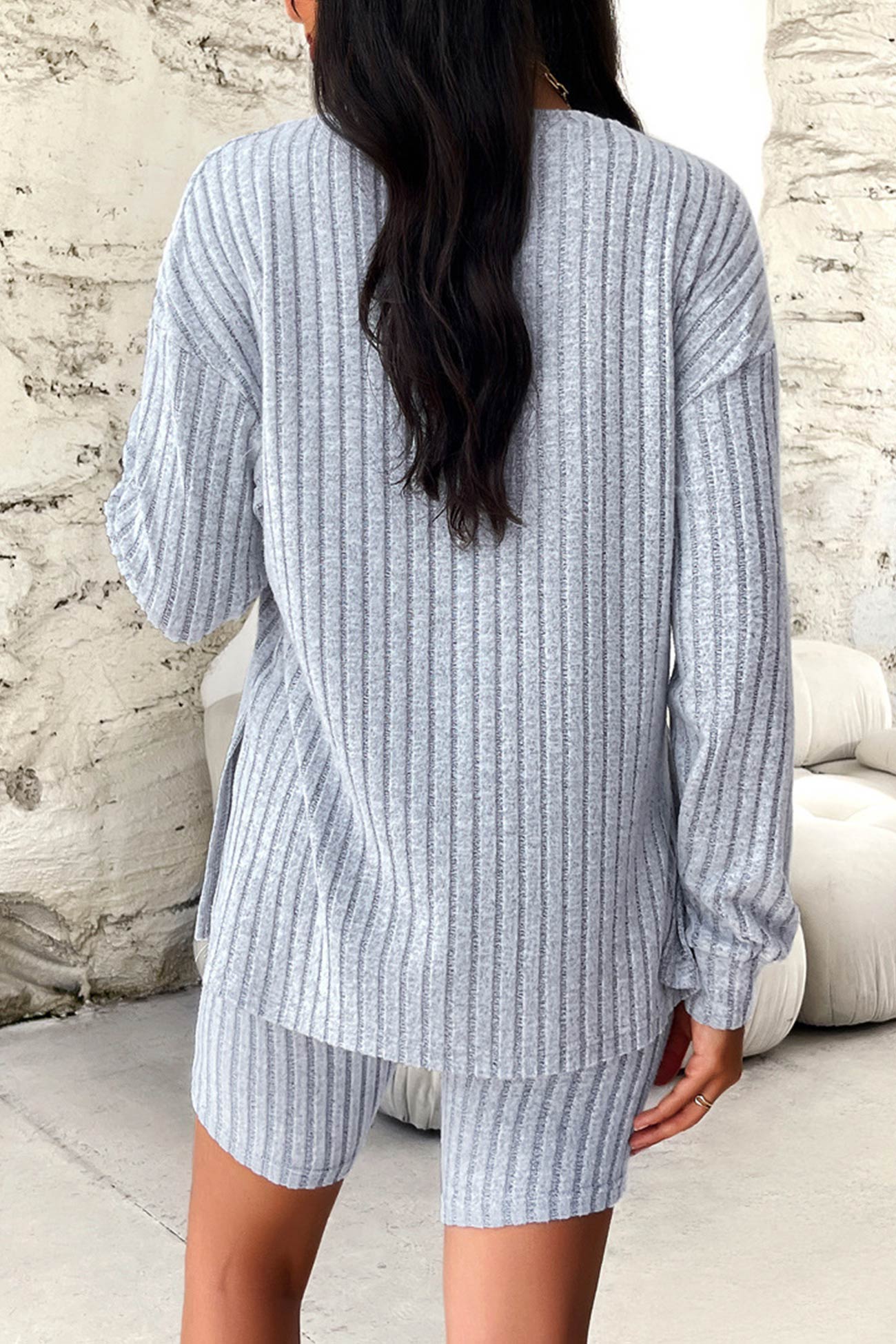 Simone | Solid ribbed knit top and shorts set