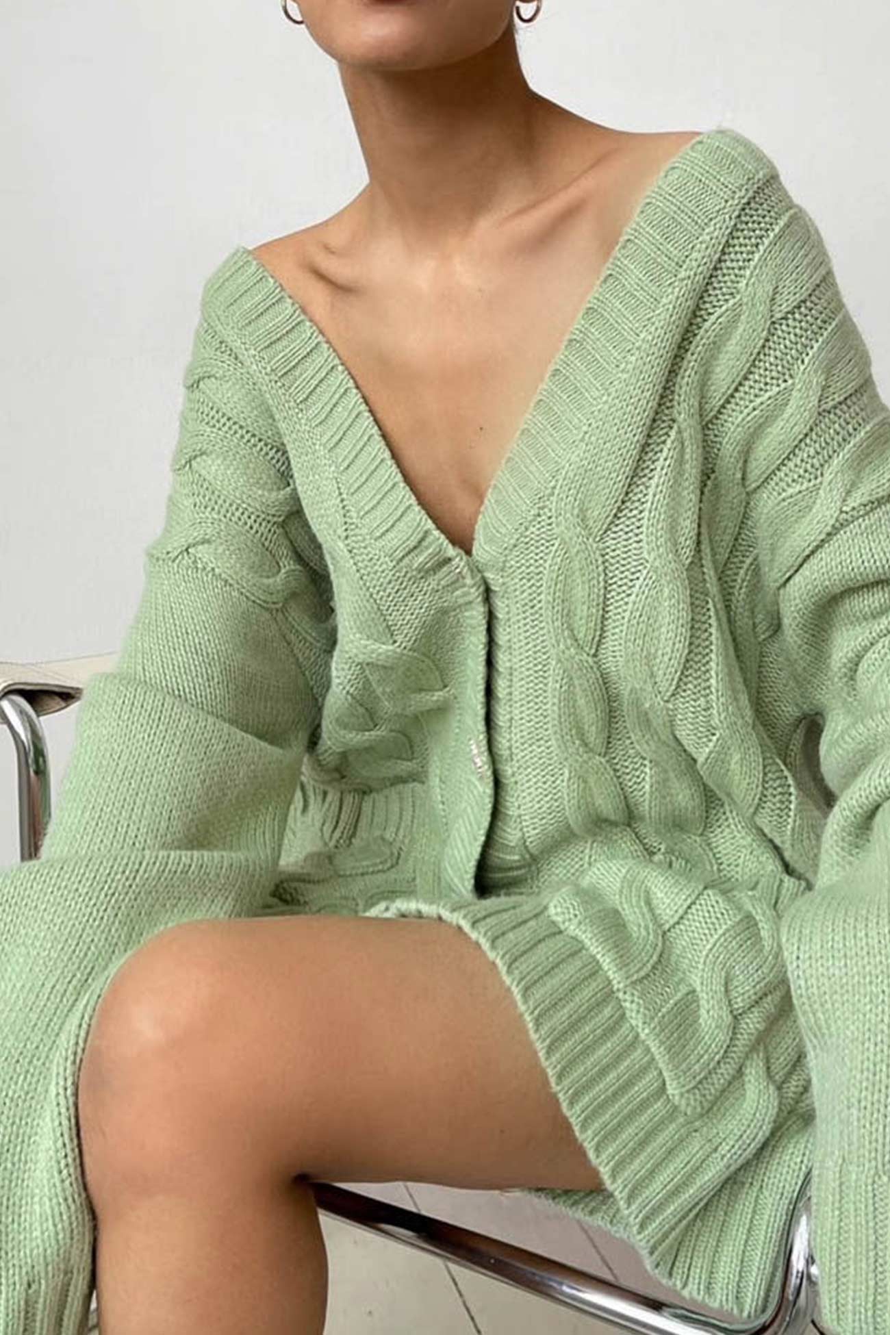 Pilar | Solid single breasted cable knit cardigan