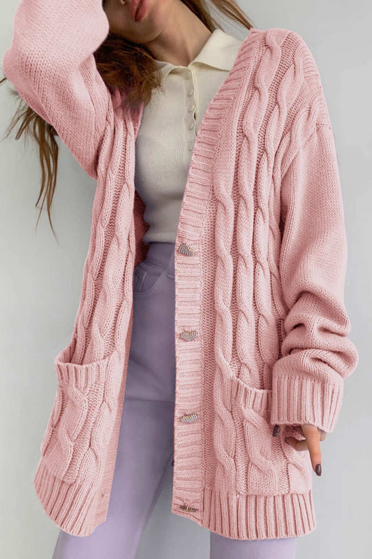 Pilar | Solid single breasted cable knit cardigan