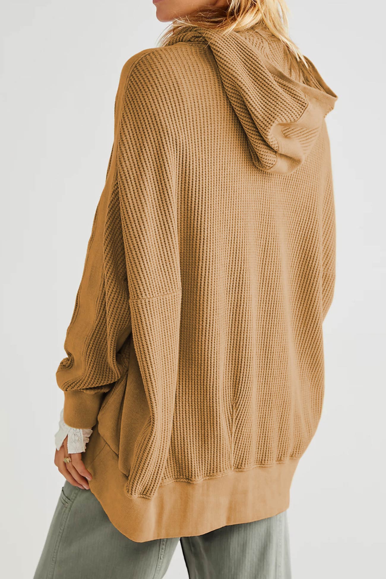 Petra | Solid color waffle zip hoodie