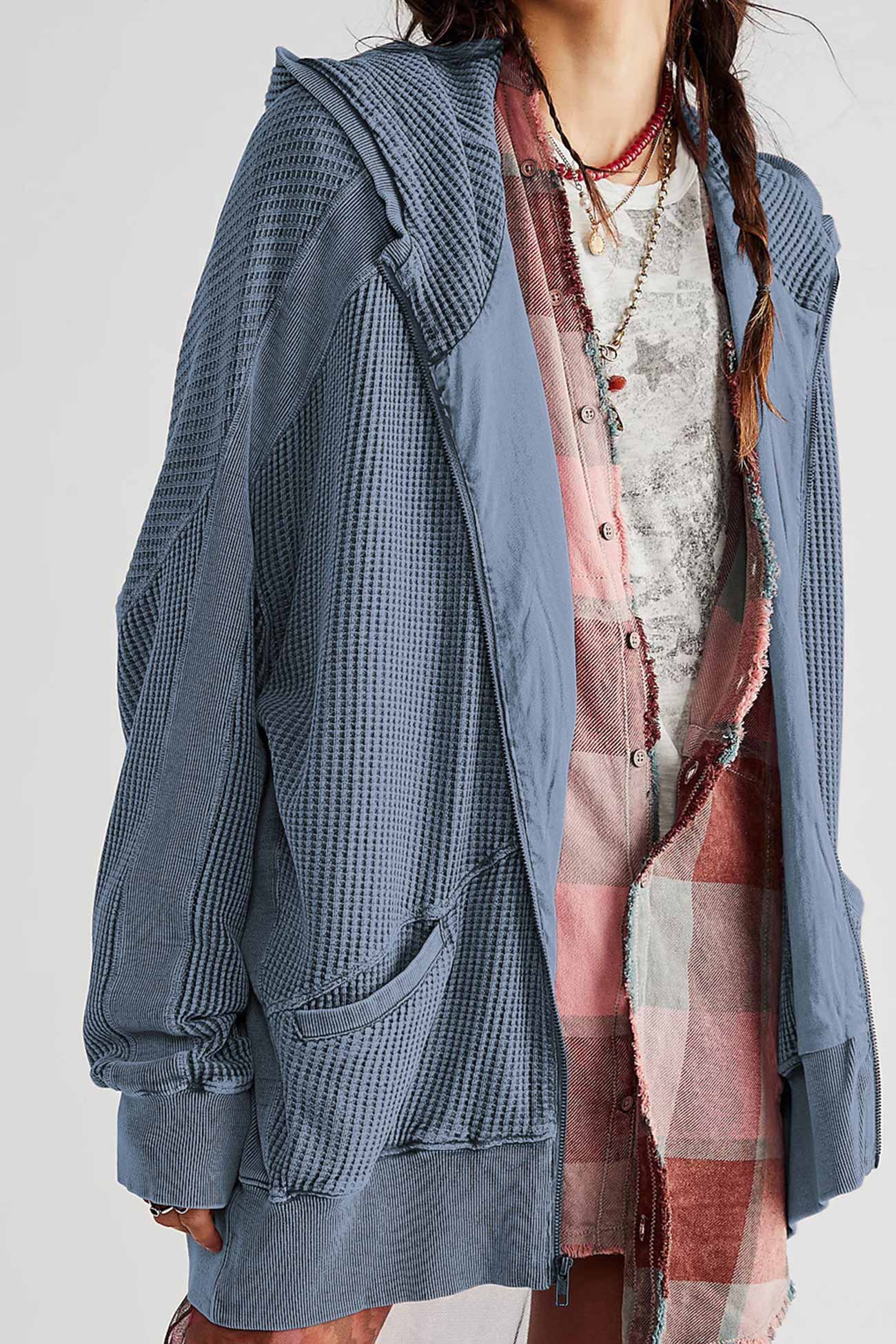 Petra | Solid color waffle zip hoodie