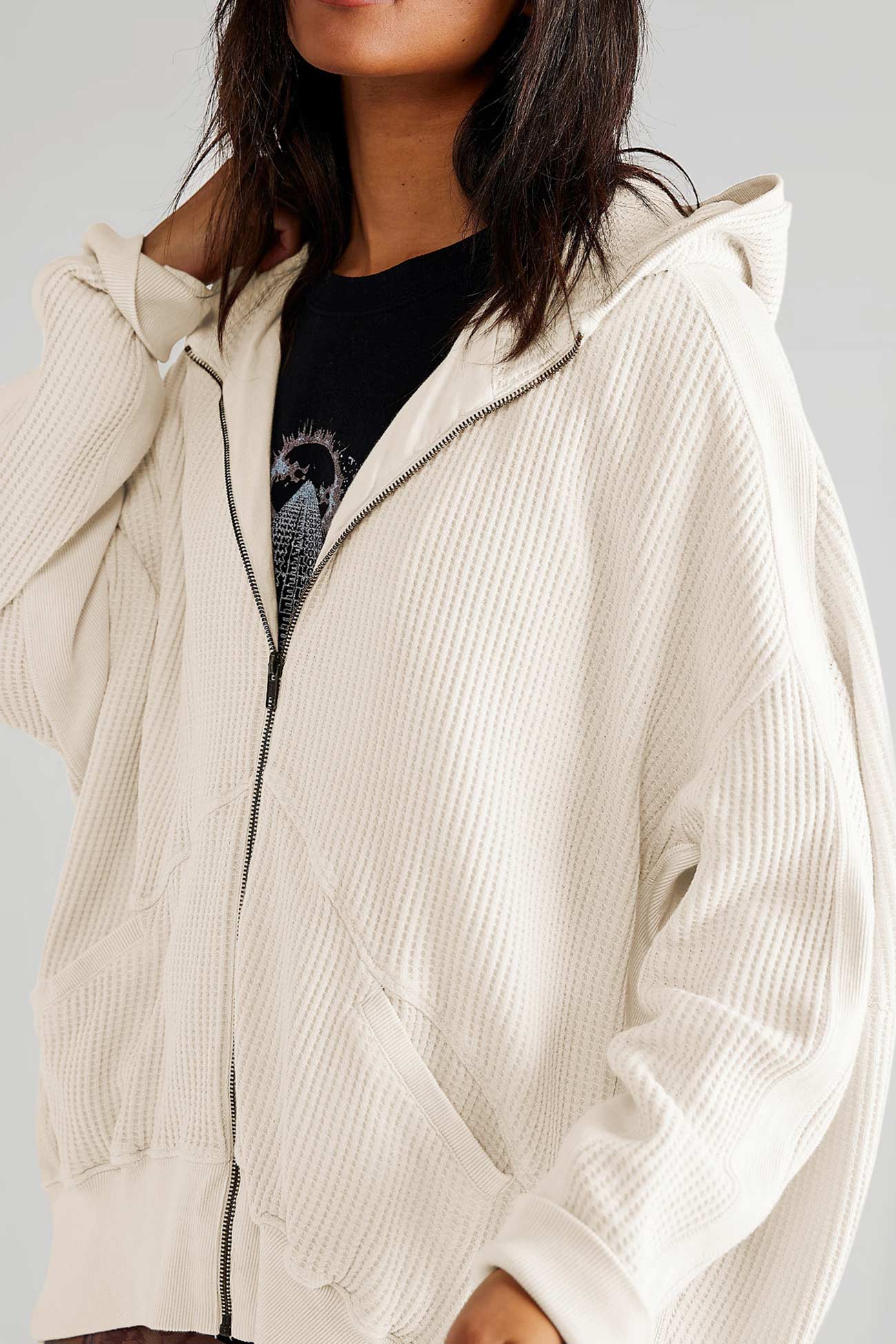 Petra | Solid color waffle zip hoodie
