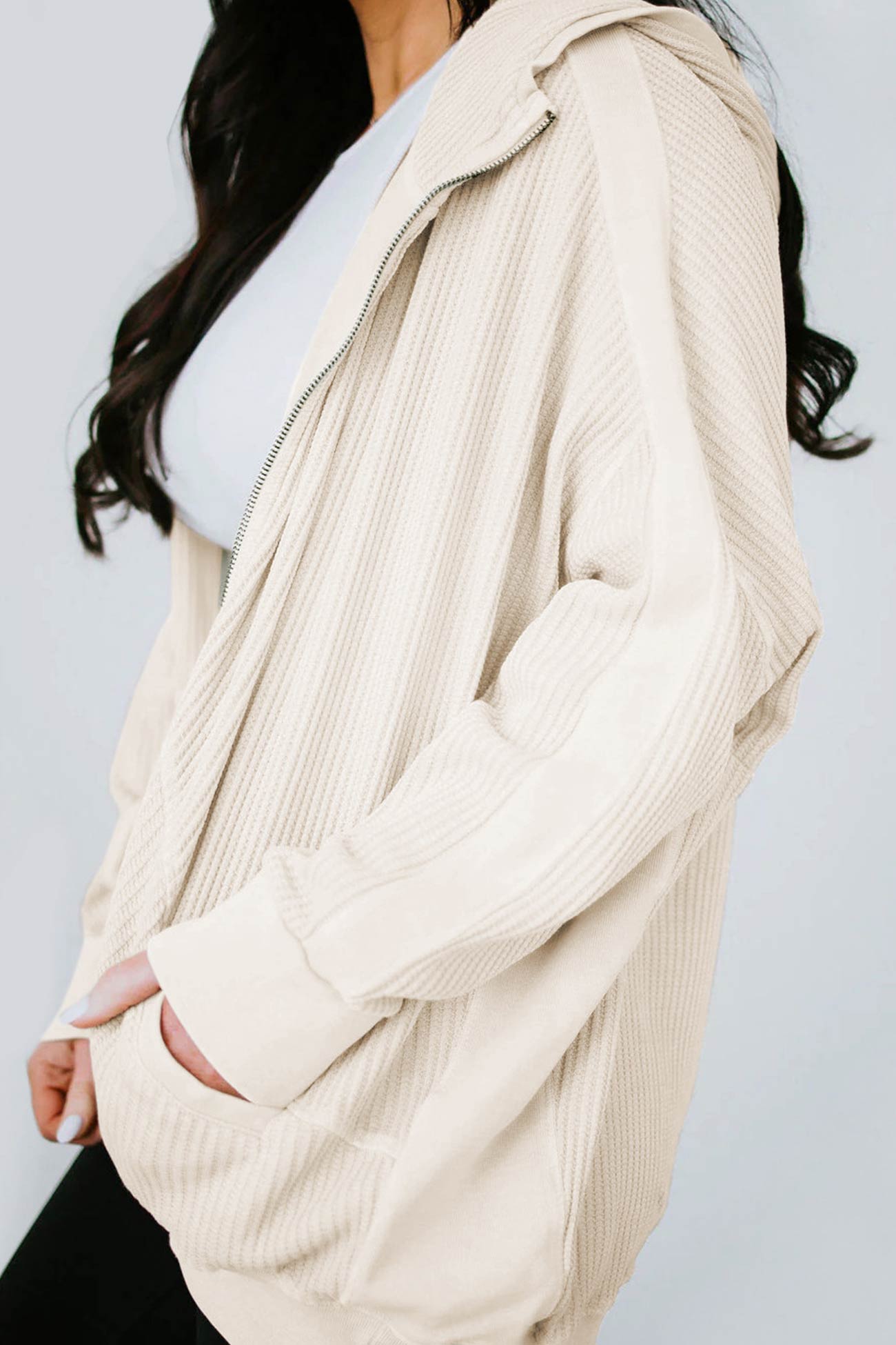 Petra | Solid color waffle zip hoodie