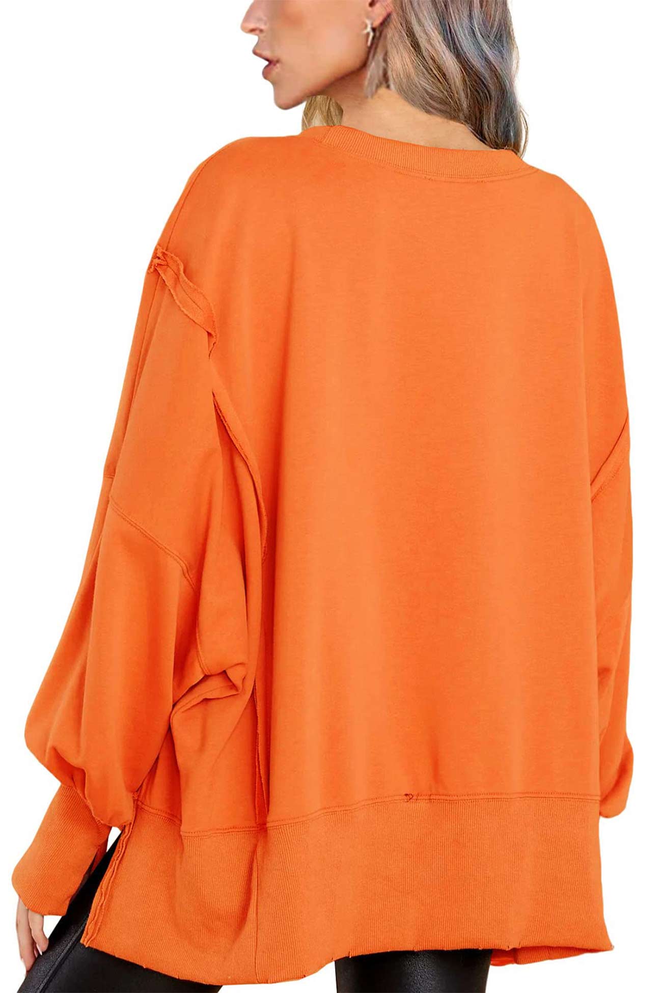 Greta | Solid long sleeve slit crew neck sweatshirt