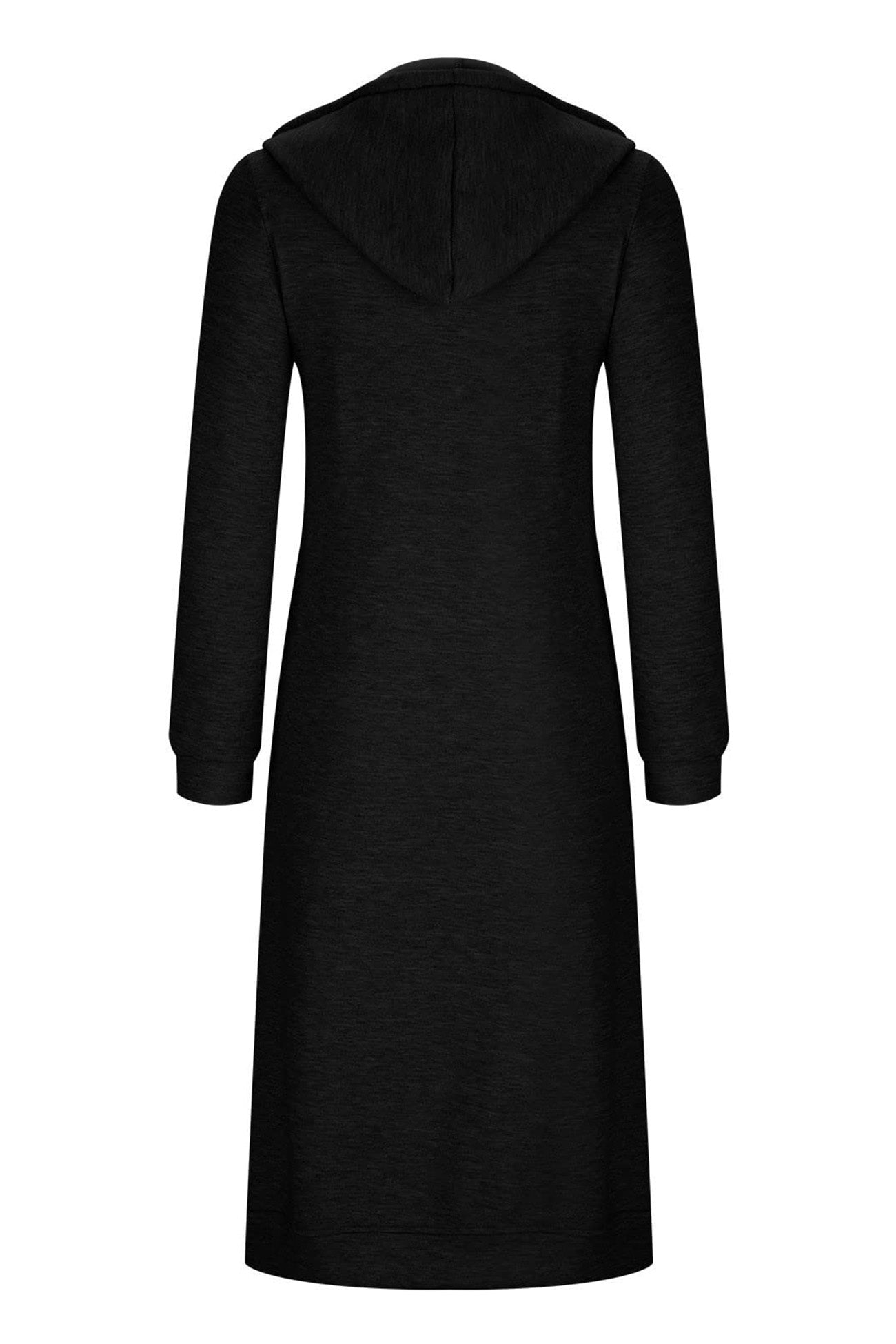 Jacqueline | Solid long cardigan with hood and drawstring and zip fastening