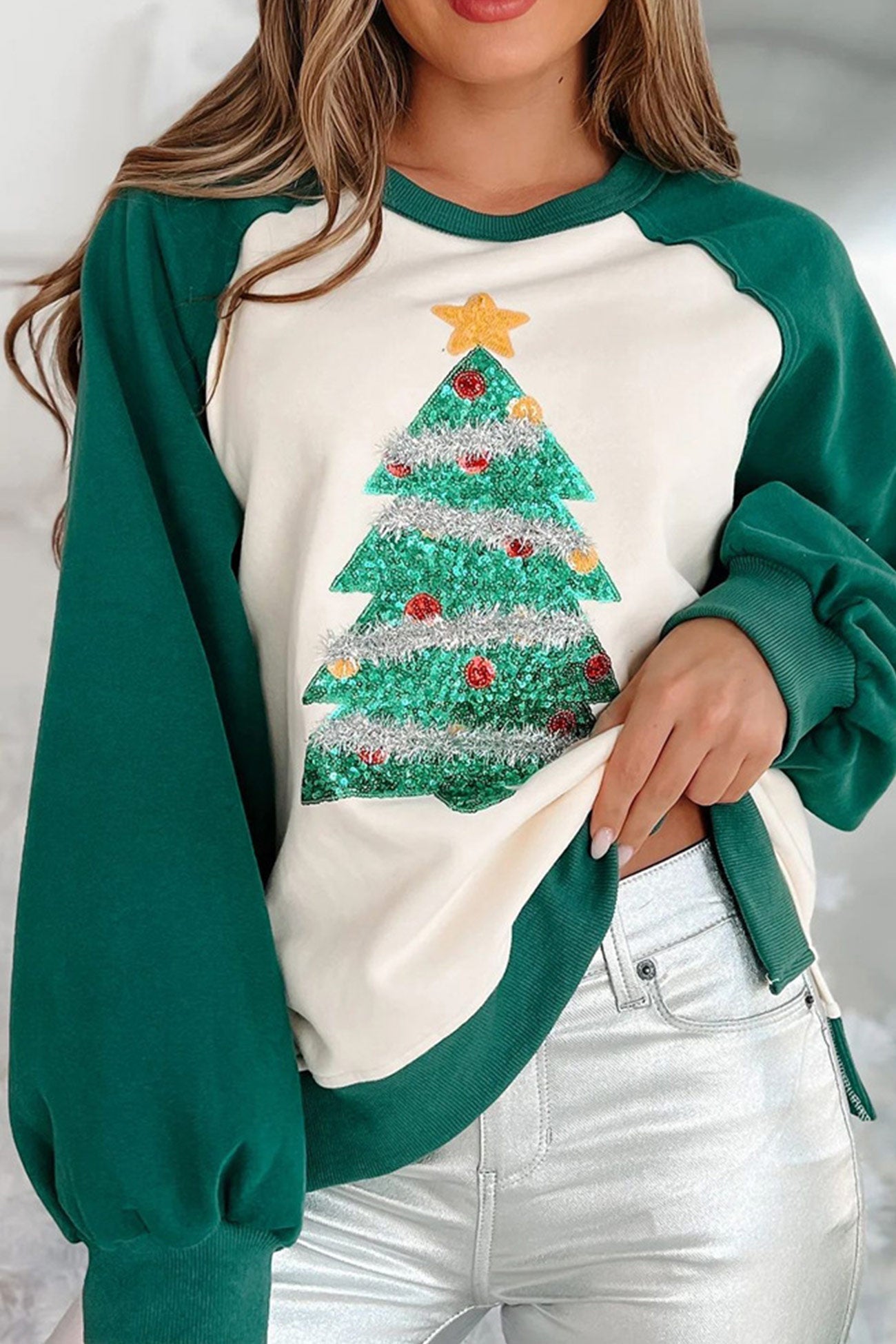 Regine | Splicing sequin Christmas tree sweatshirt