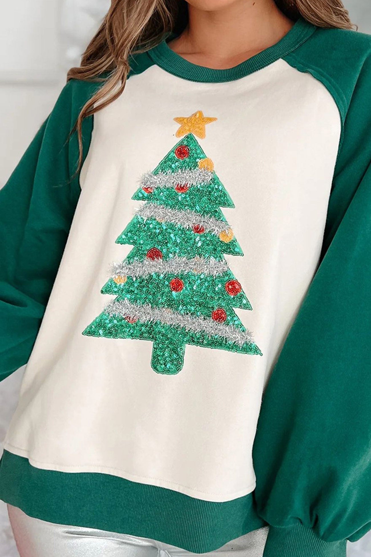 Regine | Splicing sequin Christmas tree sweatshirt
