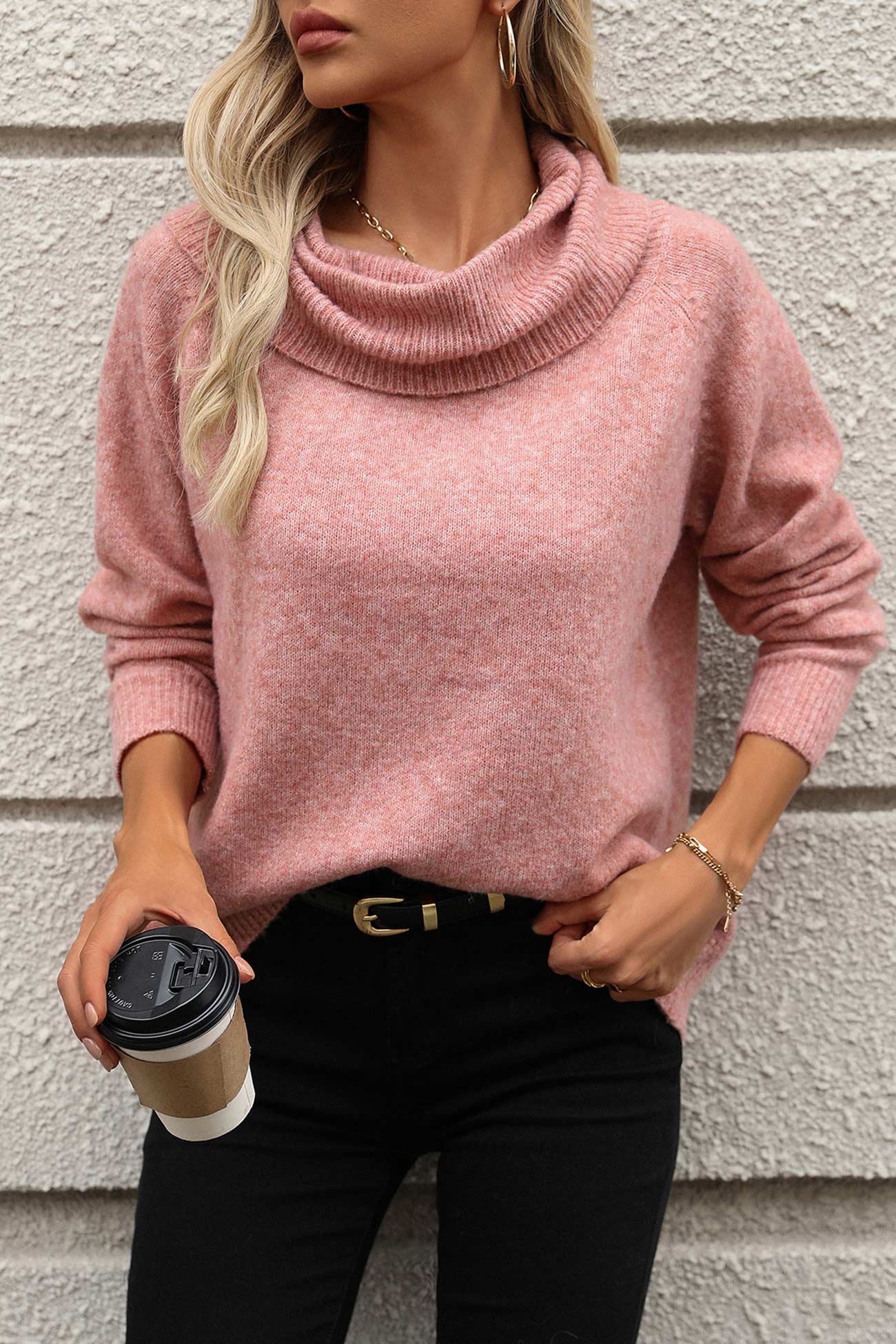 Laura | Solid color sweater with a stacked collar