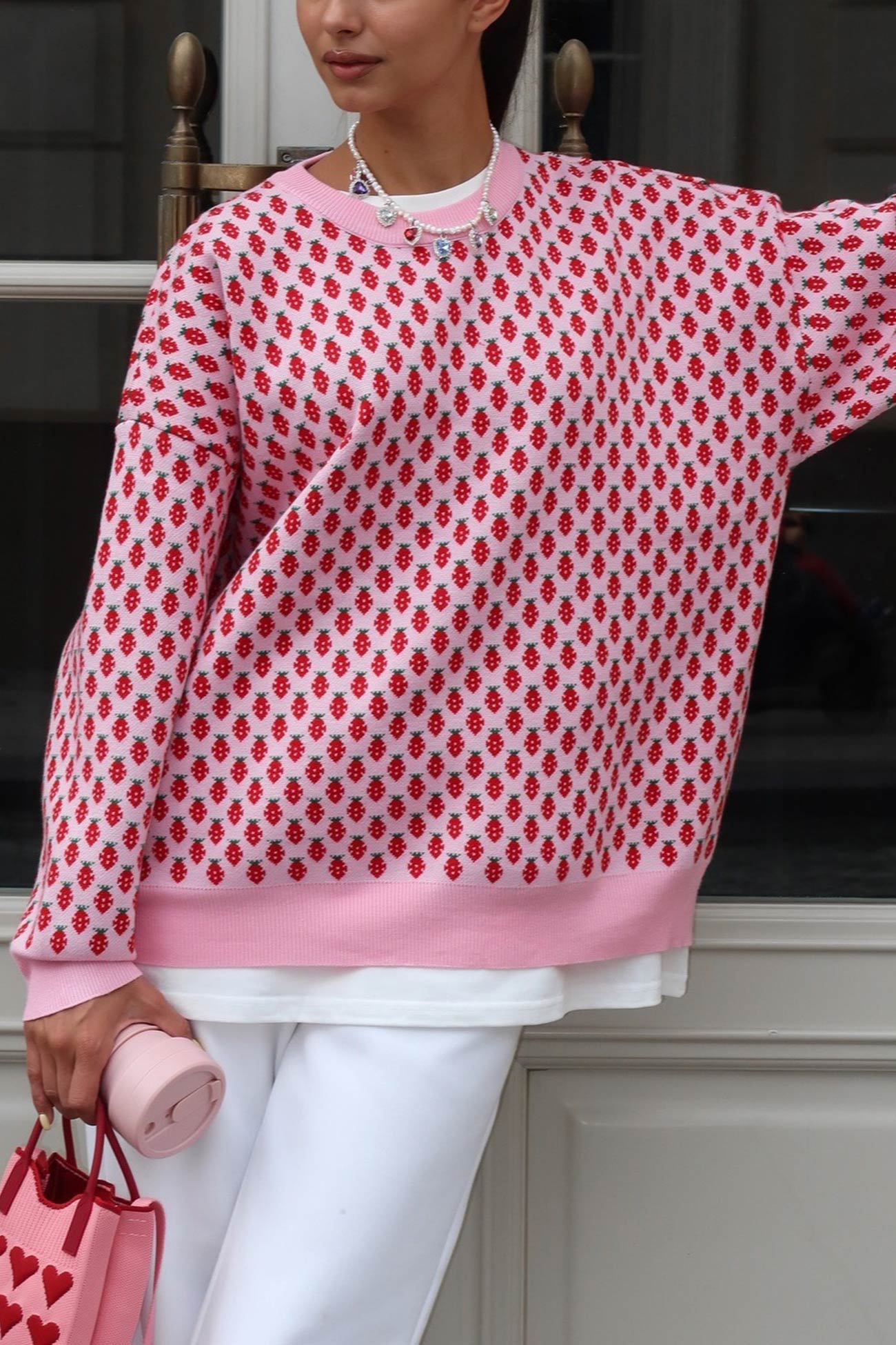 Geraldine | Strawberry jacquard cotton sweater