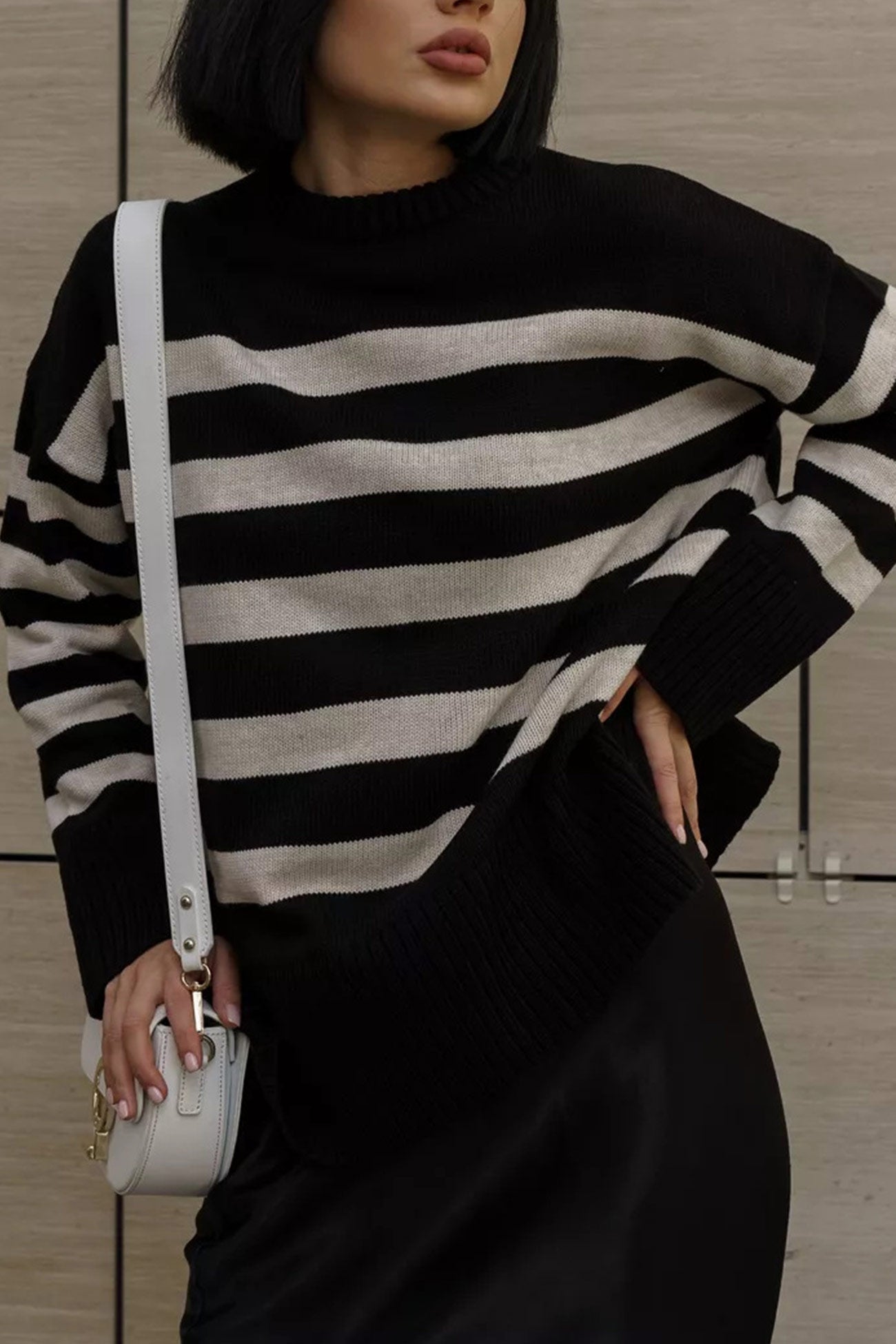 Josefina | Striped slit sweater with a crew neck