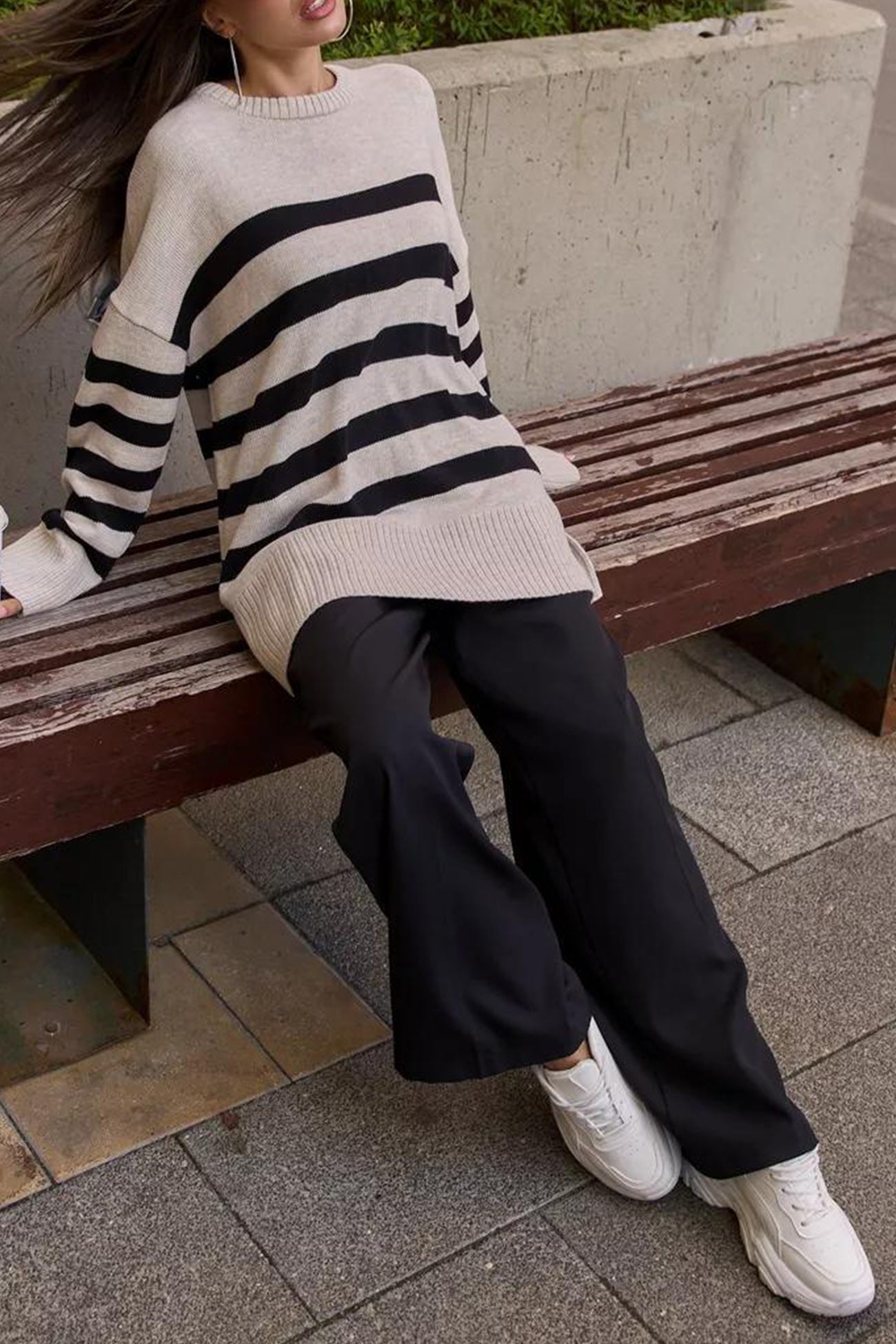 Josefina | Striped slit sweater with a crew neck