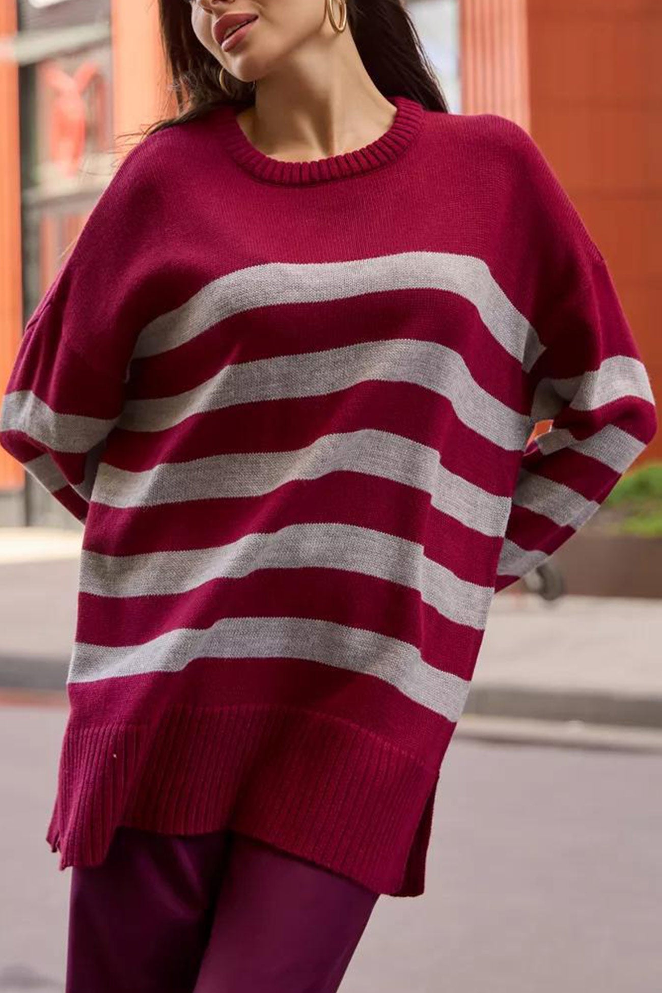 Josefina | Striped slit sweater with a crew neck