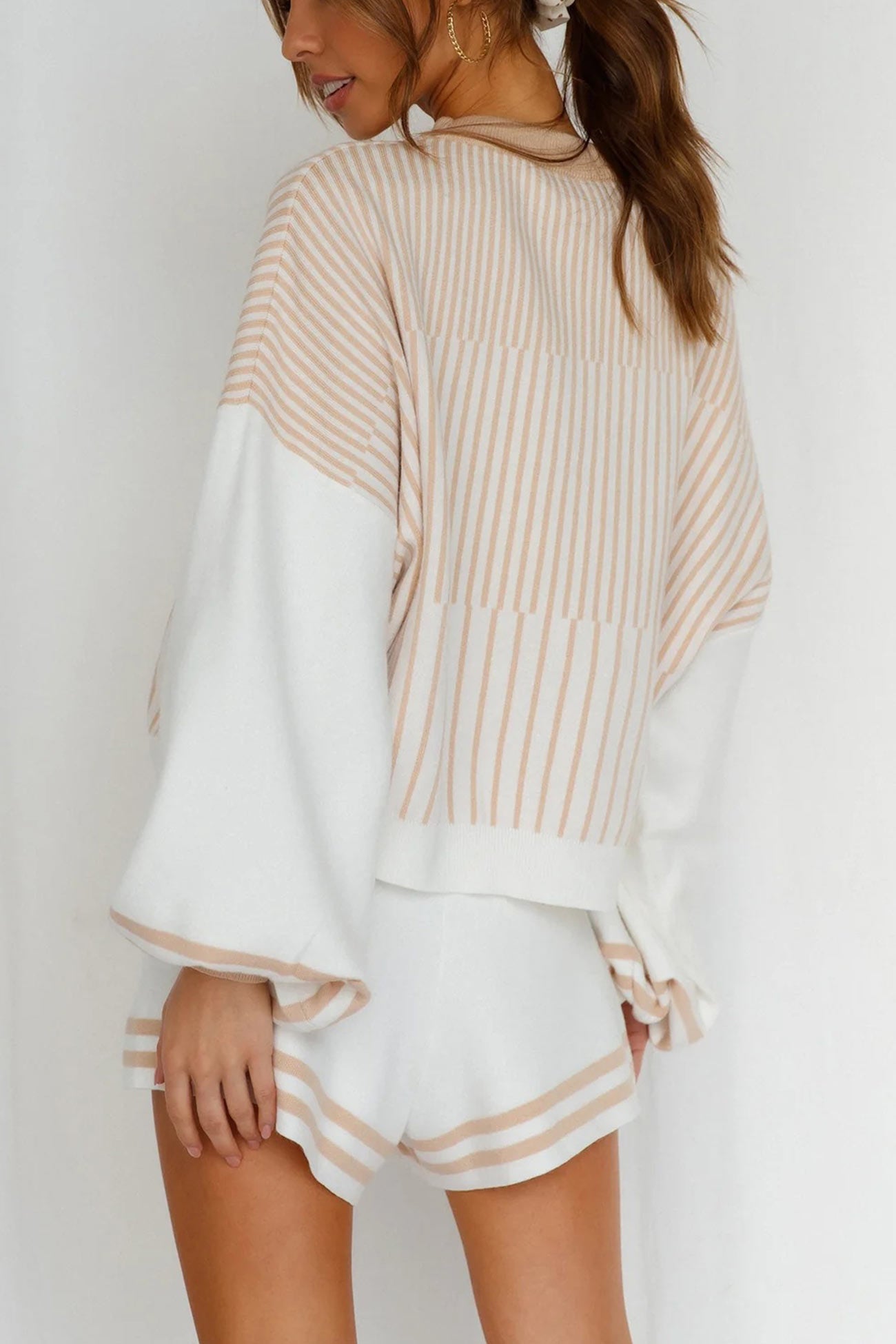 Silvia | Striped sweater knit shorts set