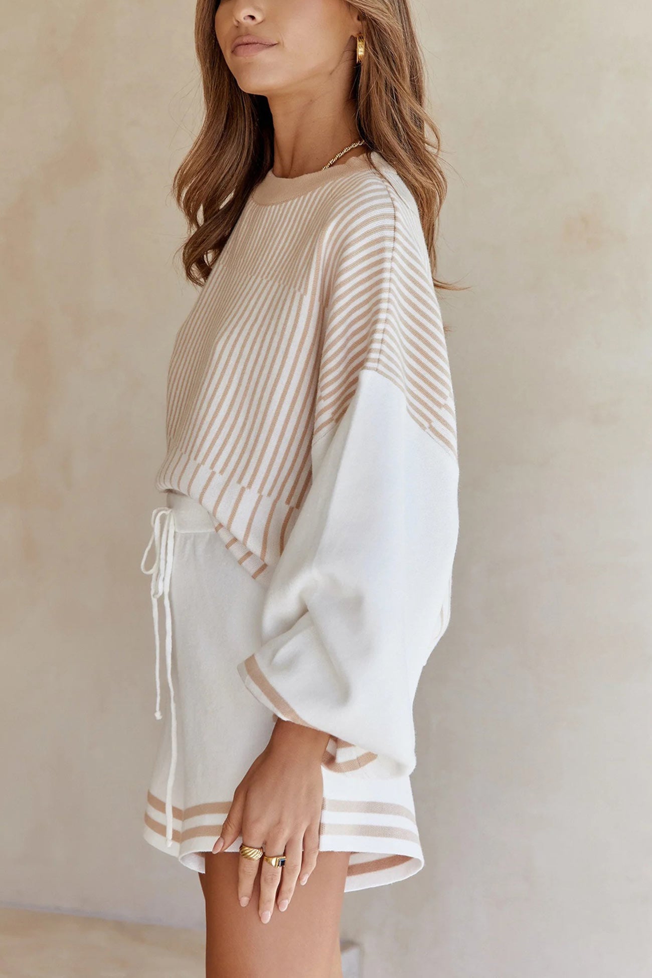 Silvia | Striped sweater knit shorts set