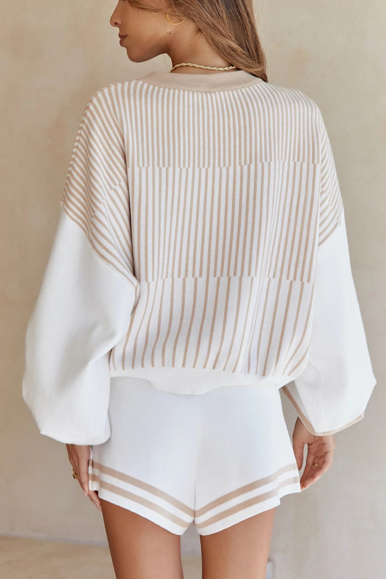 Silvia | Striped sweater knit shorts set