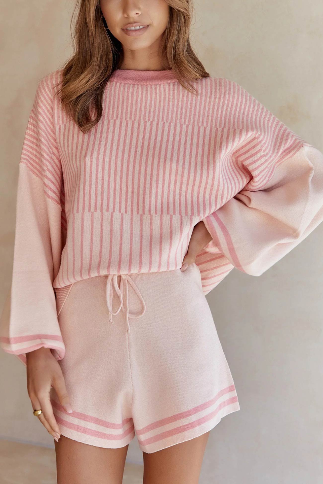Silvia | Striped sweater knit shorts set