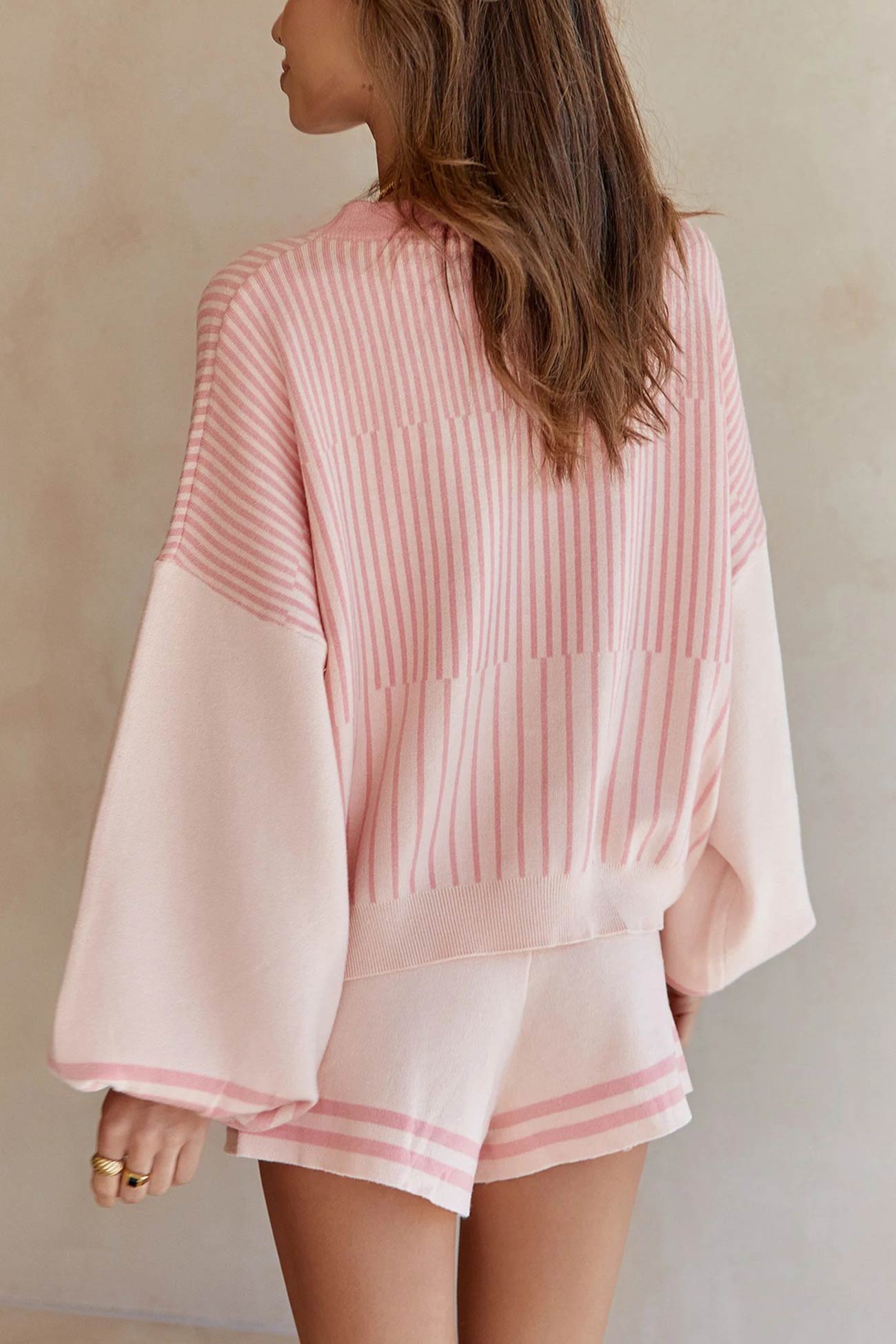 Silvia | Striped sweater knit shorts set