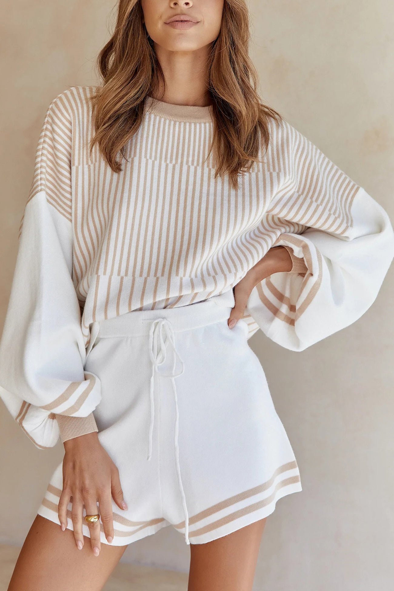 Silvia | Striped sweater knit shorts set