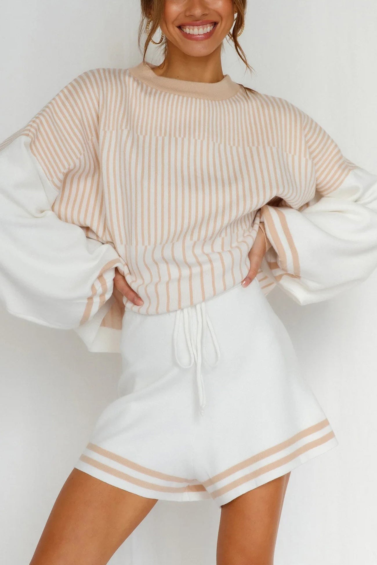 Silvia | Striped sweater knit shorts set