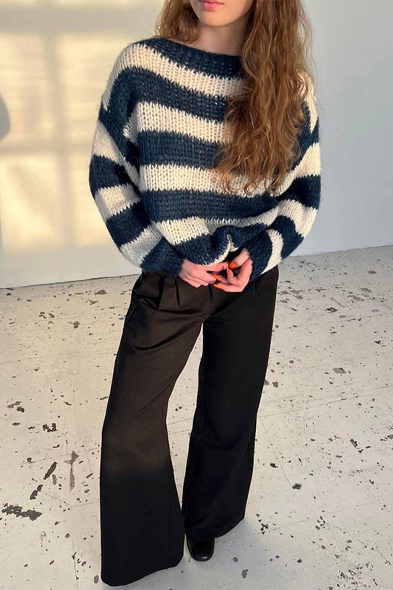 Gitta | Striped long-sleeved knitted sweater with dropped shoulders