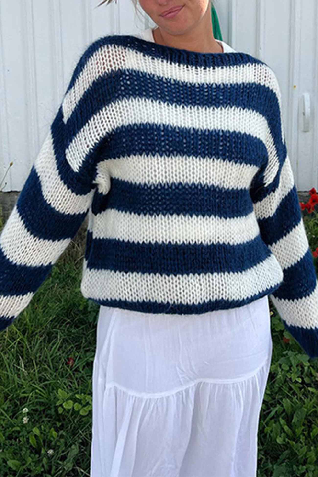 Gitta | Striped long-sleeved knitted sweater with dropped shoulders