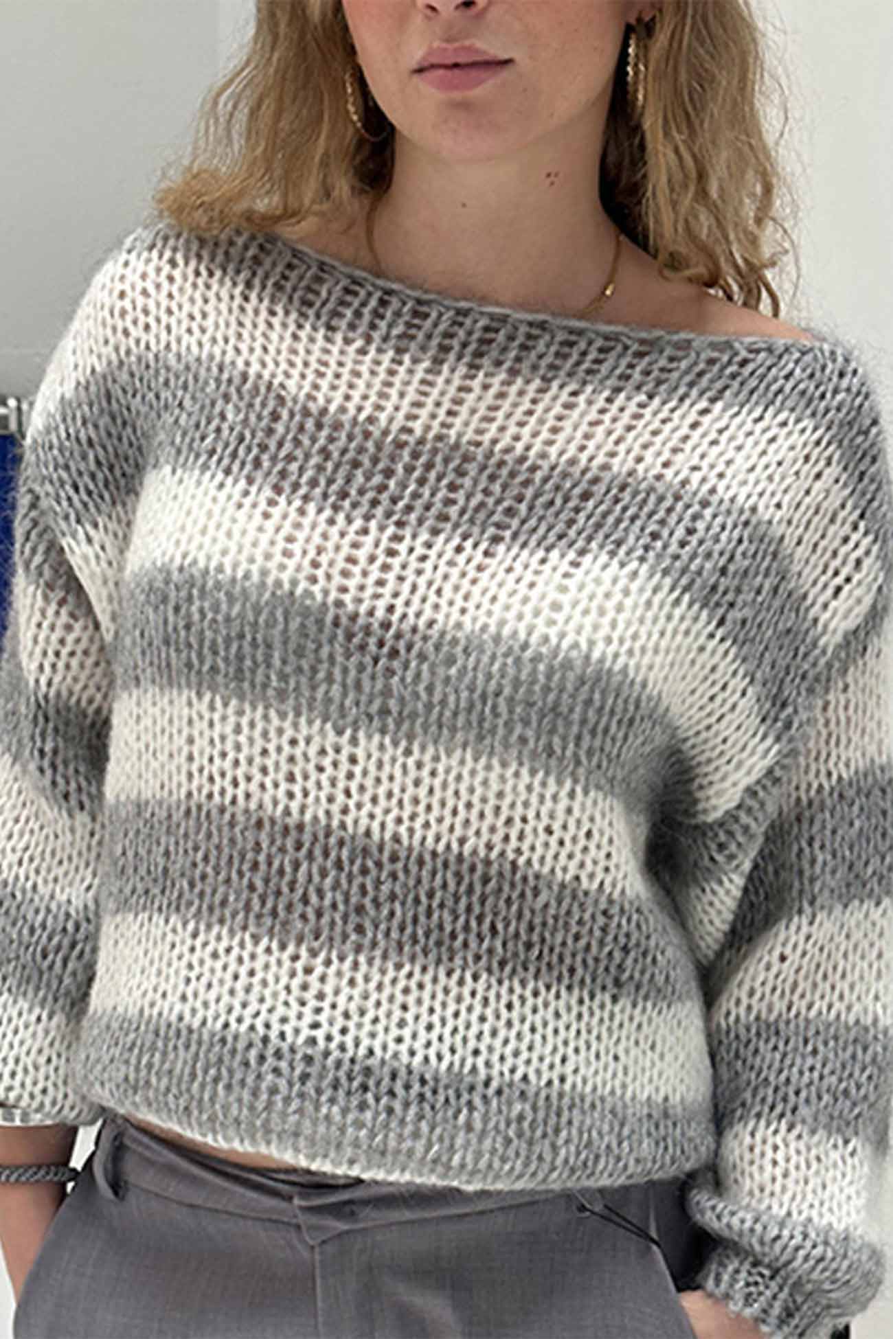 Gitta | Striped long-sleeved knitted sweater with dropped shoulders