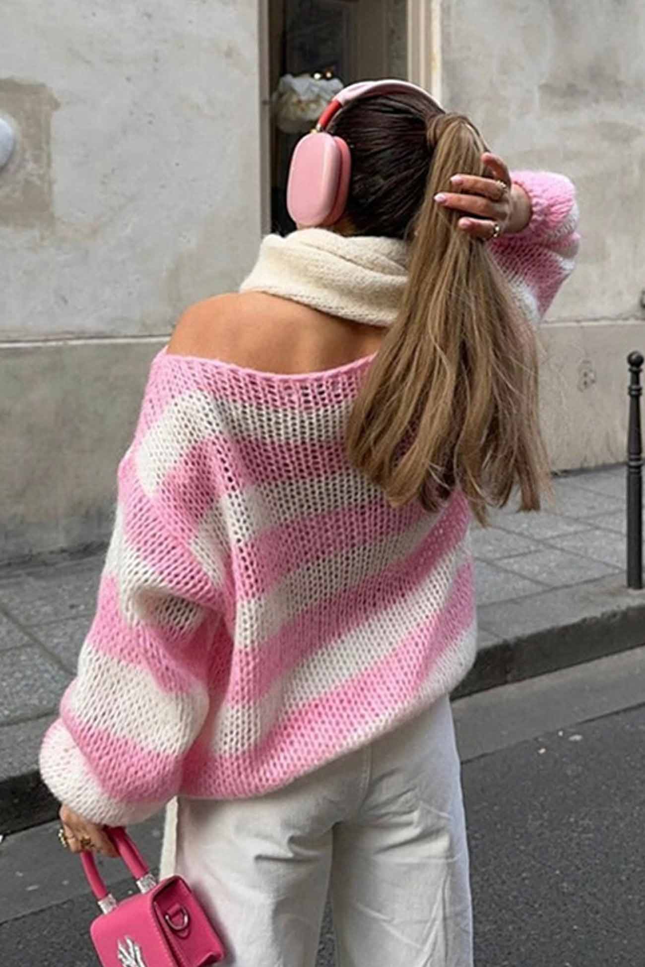 Gitta | Striped long-sleeved knitted sweater with dropped shoulders