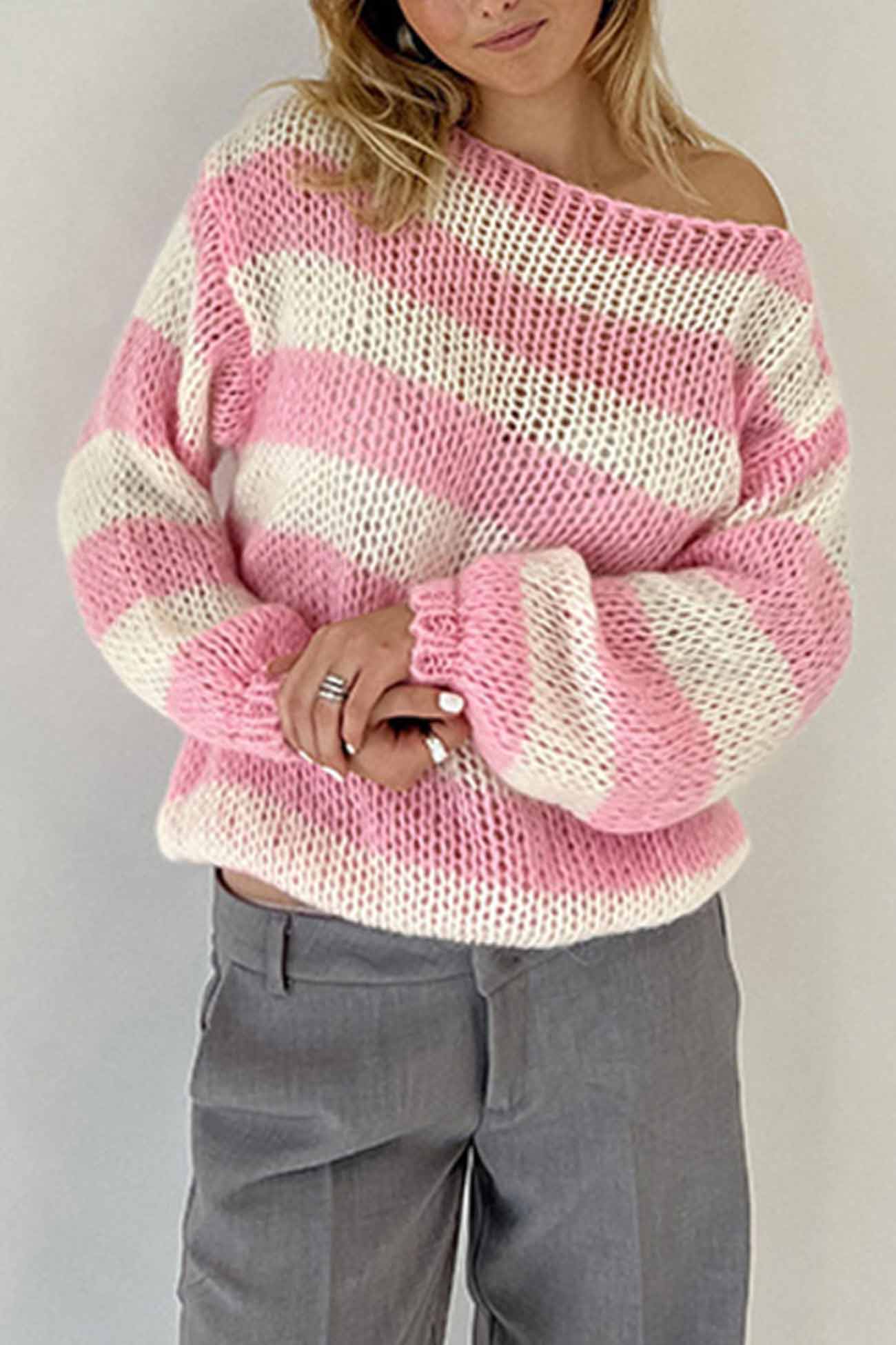 Gitta | Striped long-sleeved knitted sweater with dropped shoulders