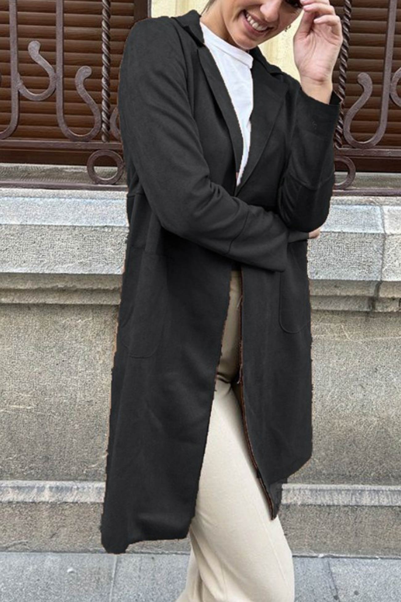 Stefanie | Solid color suede mid-length blazer