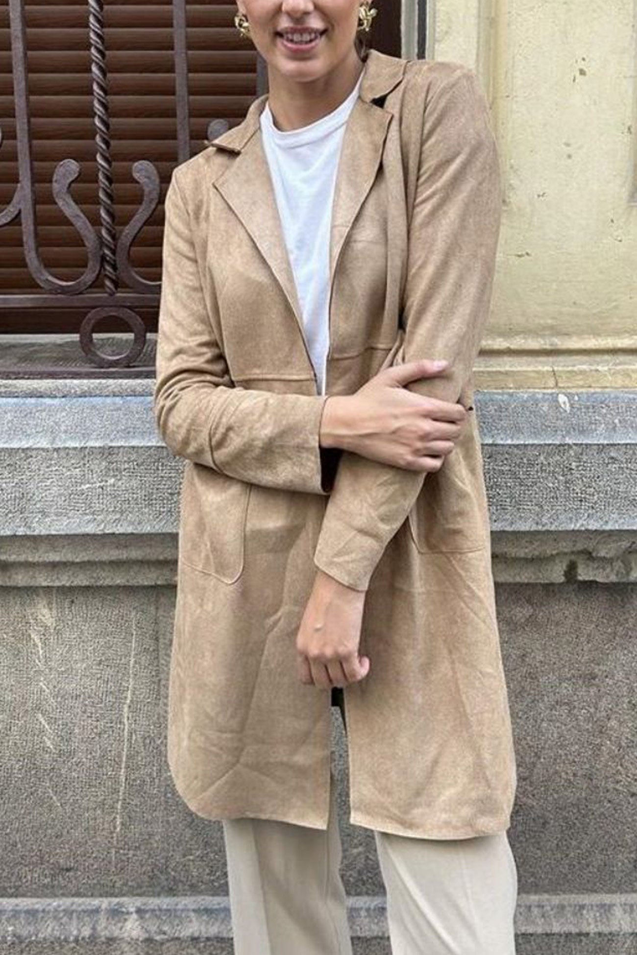 Stefanie | Solid color suede mid-length blazer