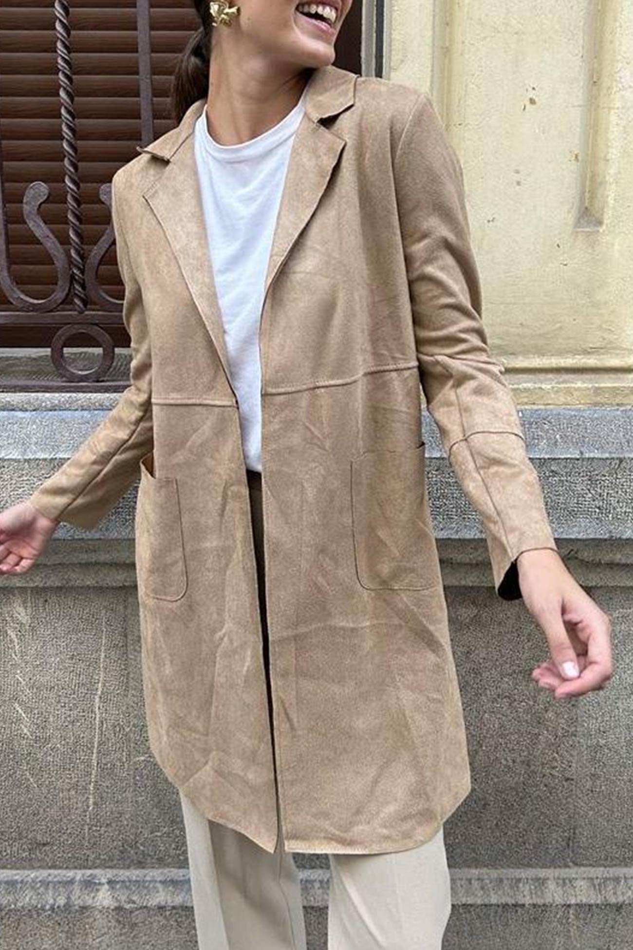 Stefanie | Solid color suede mid-length blazer