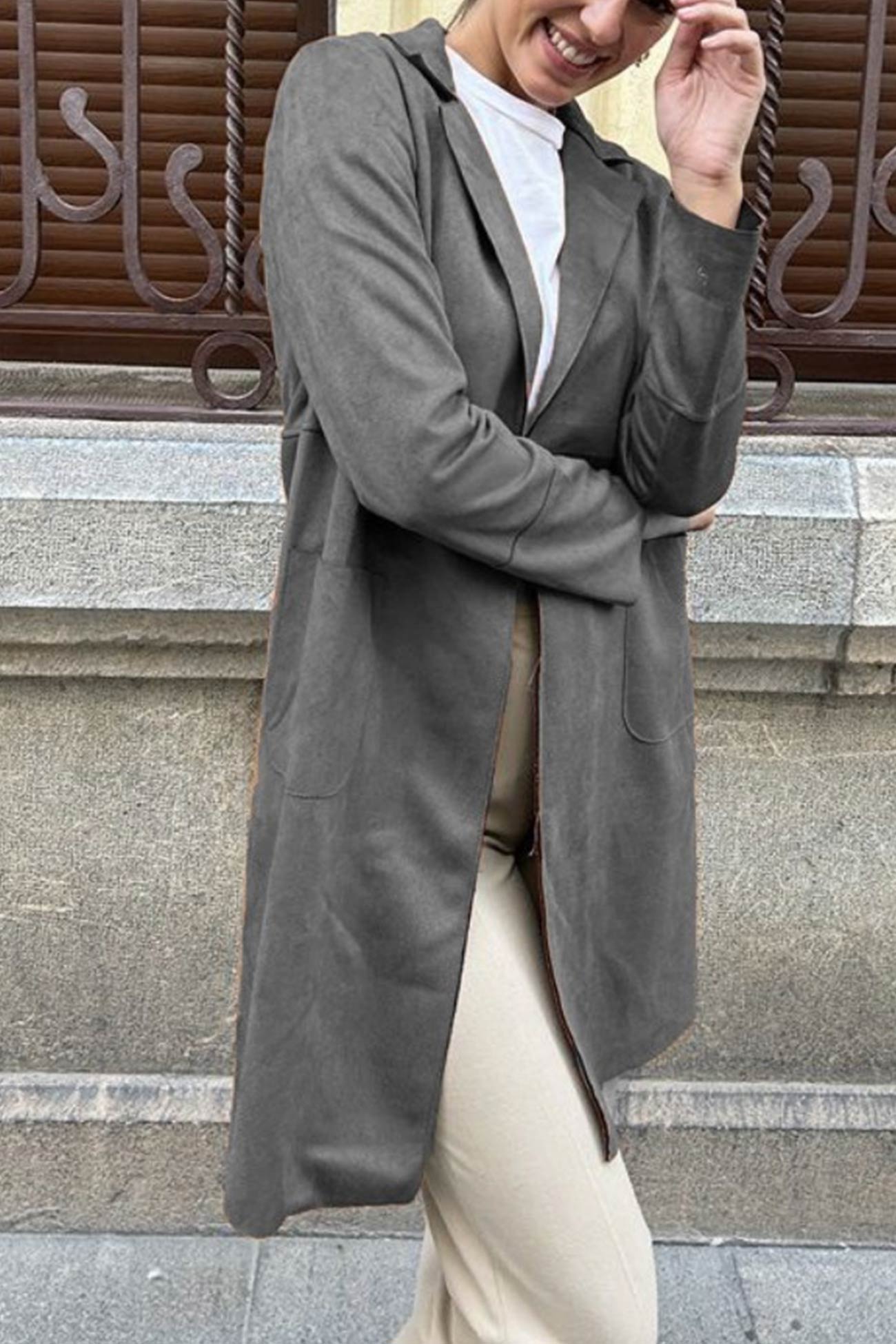 Stefanie | Solid color suede mid-length blazer