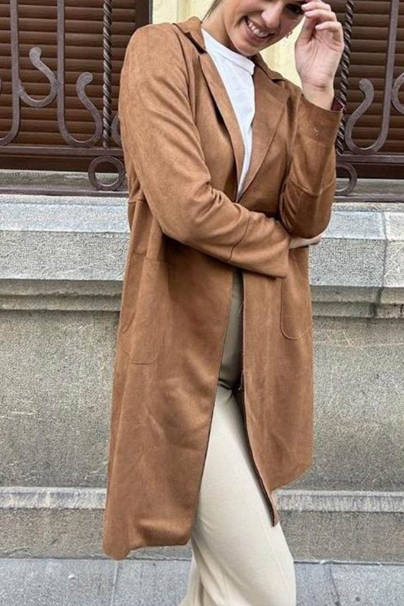 Stefanie | Solid color suede mid-length blazer