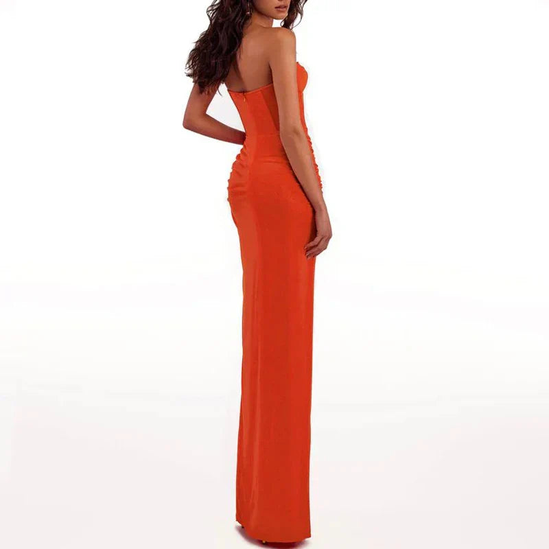 Summer New Women���s Sexy Breast Wrapping Backless Dress Red Party Dress