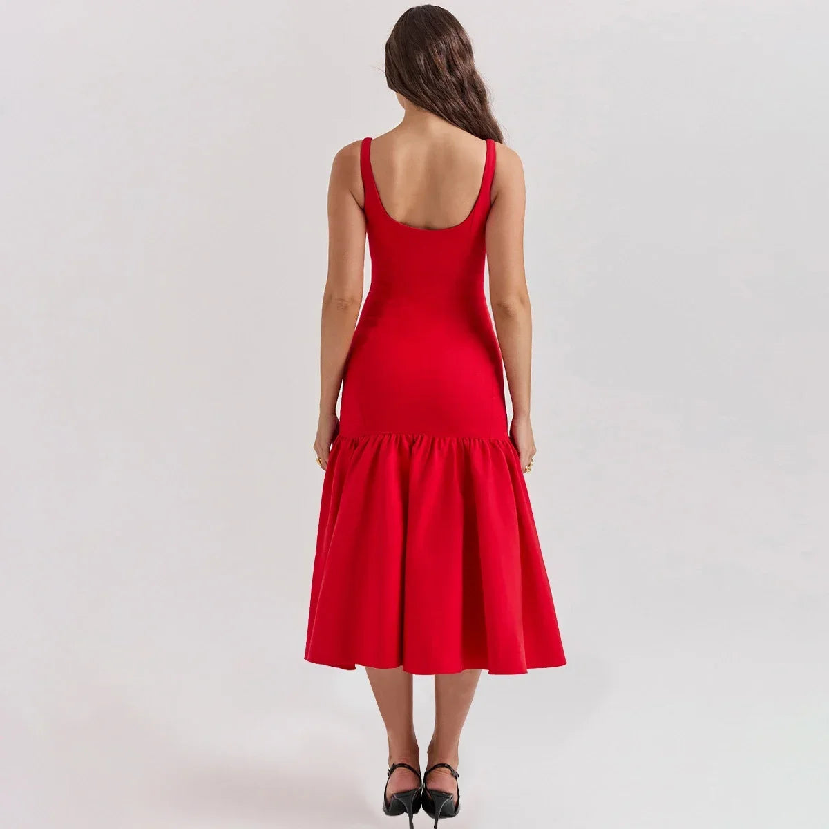 Elegant Red Spaghetti Strap Midi Holiday Dress Casual Birthday Party Dresses Party Dress