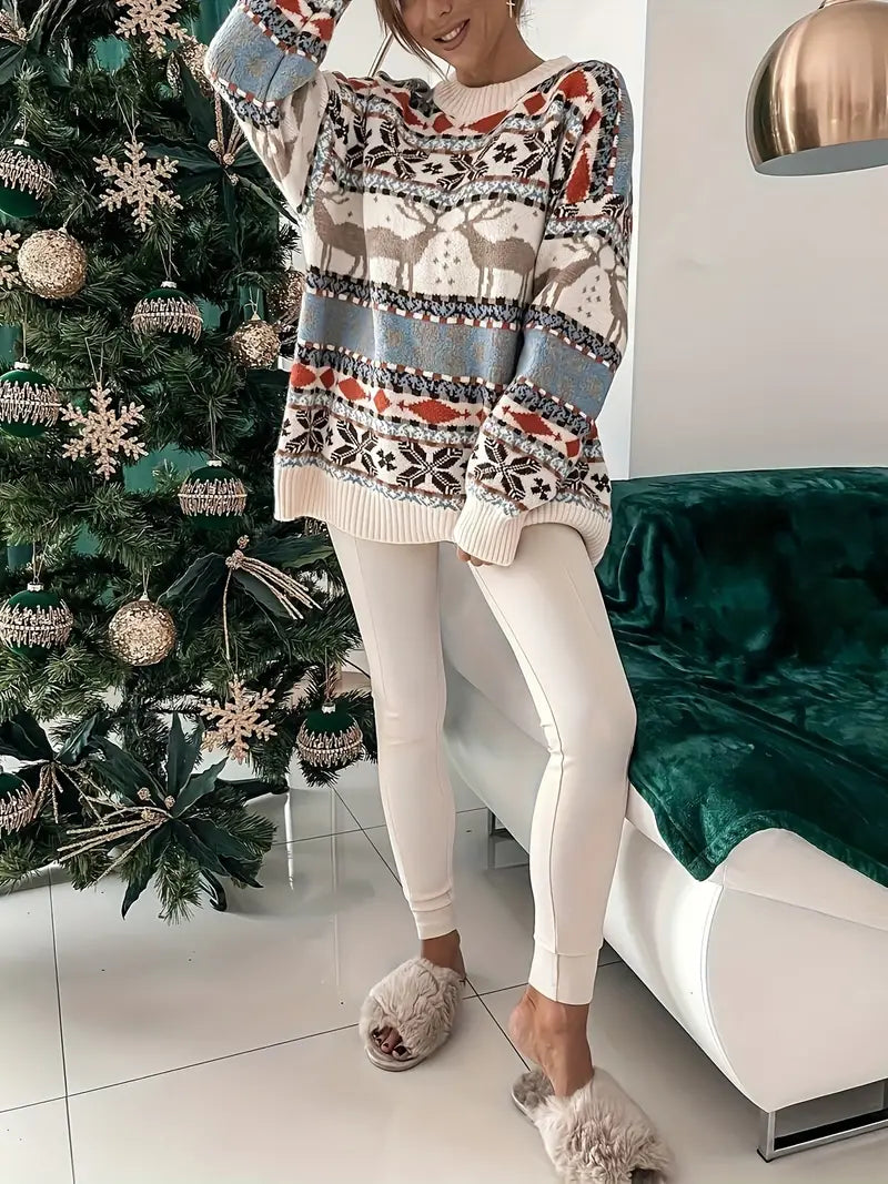 Viviana | Round neck sweater with Christmas print