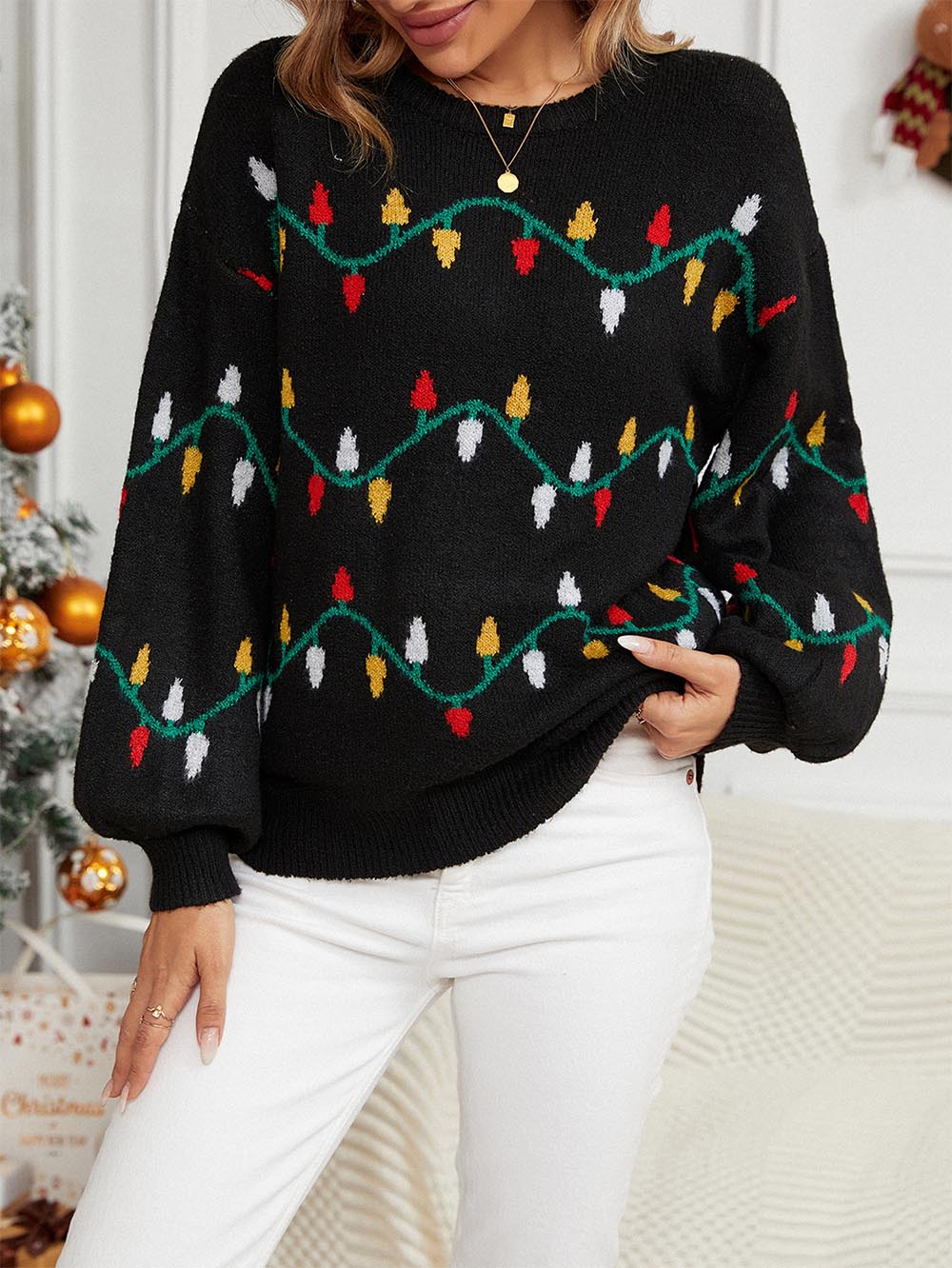 Celeste | Cute loose Christmas sweater with colorful prints