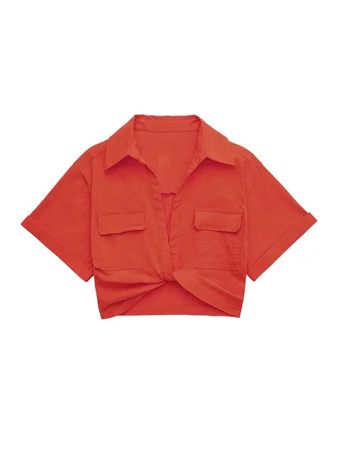 Lorena® | Women'S Vintage Short Sleeve Linen Crop Shirt