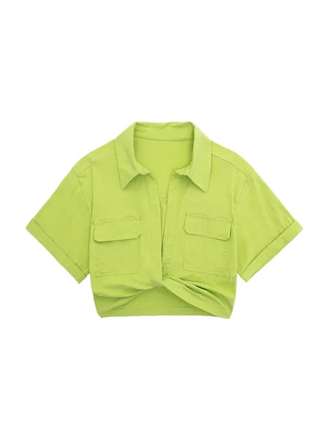 Lorena® | Women'S Vintage Short Sleeve Linen Crop Shirt
