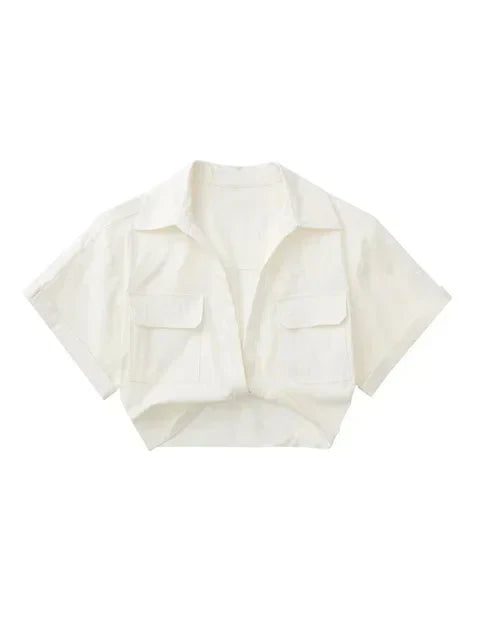 Lorena® | Women'S Vintage Short Sleeve Linen Crop Shirt