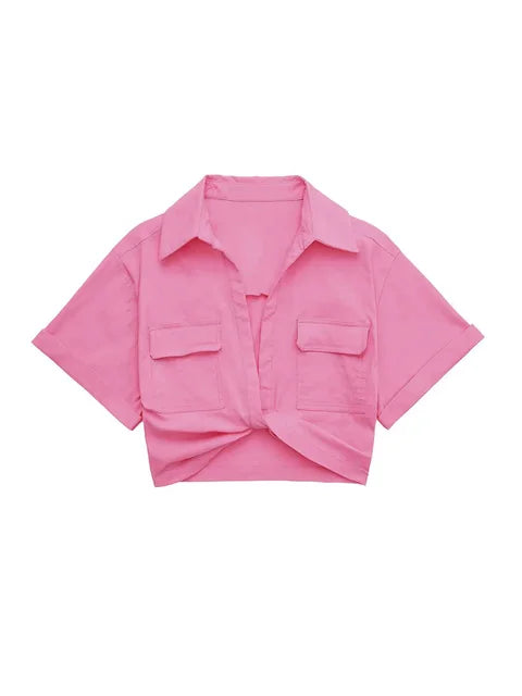 Lorena® | Women'S Vintage Short Sleeve Linen Crop Shirt