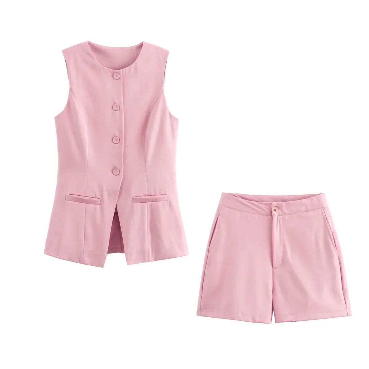 Pilar® | Elegant women's two-piece set vintage short sleeve button placket