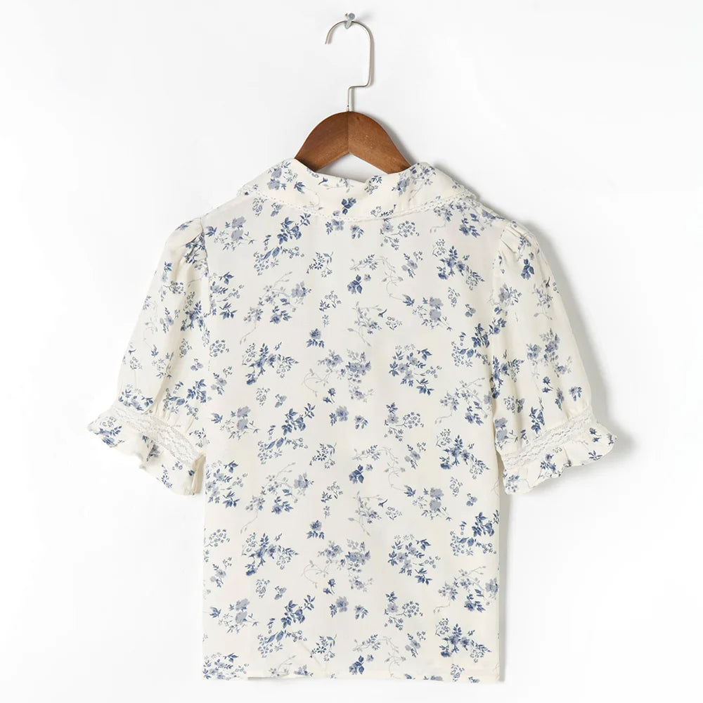 Justina® | Blouse With Floral Pattern And Lace Hem