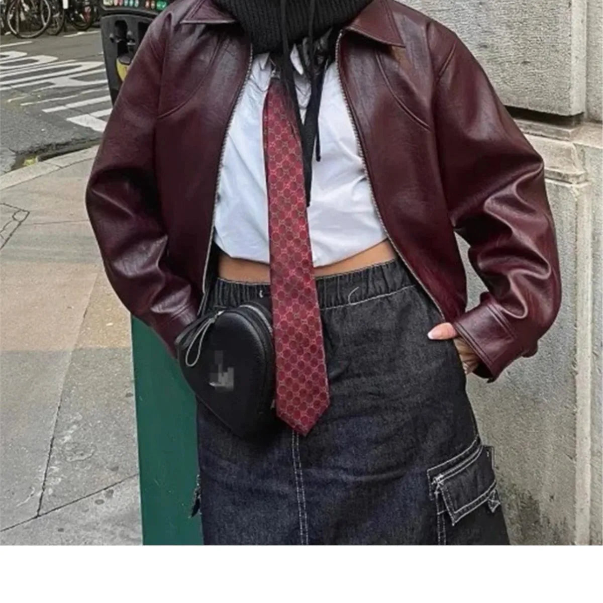 Wine Red PU Leather Coat