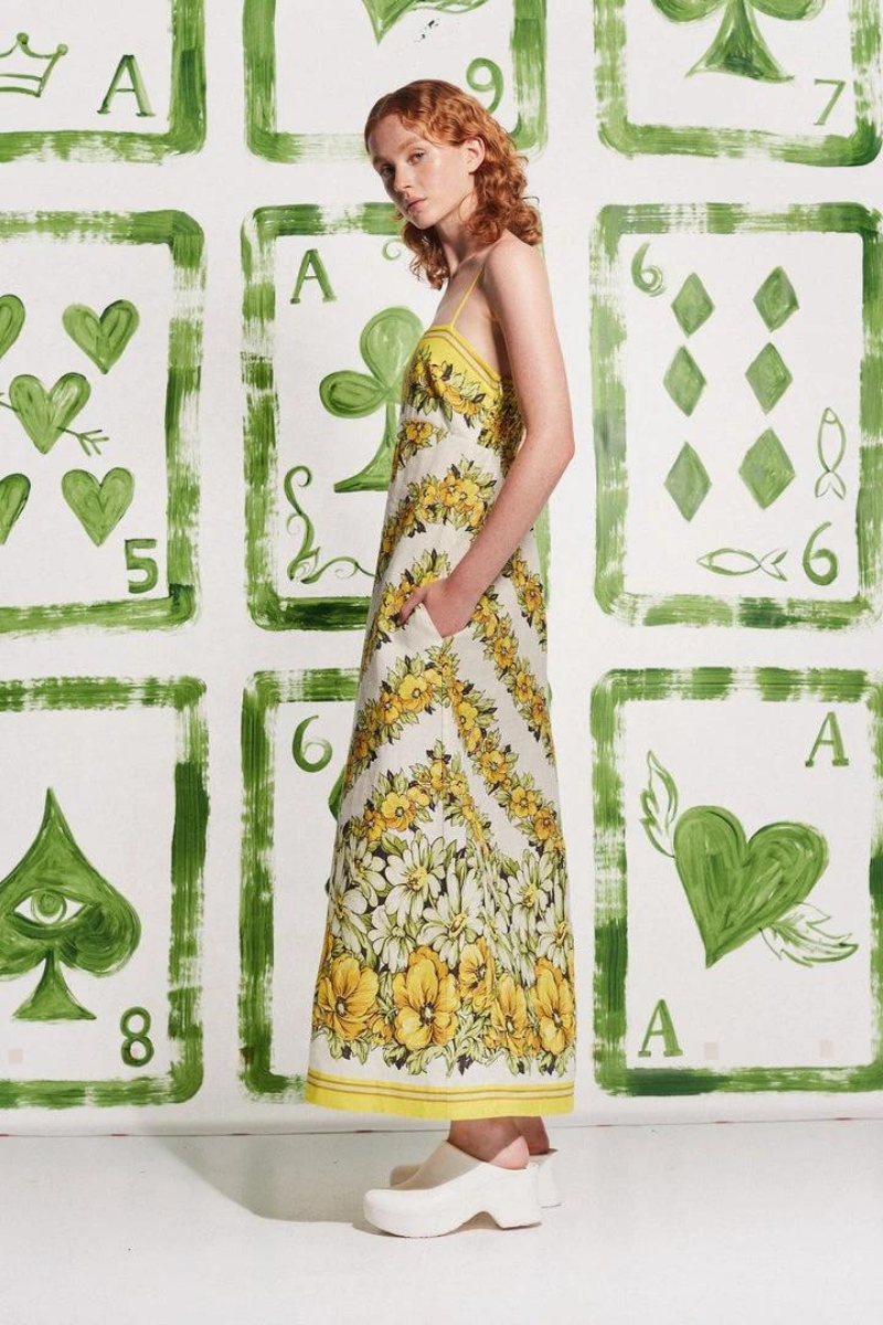 Wilhelmina® | Yellow Spaghetti Strap Maxi Dress With Floral Print